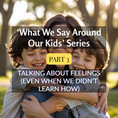 Mother hugging two children outdoors at sunset, symbolising warmth, connection, and learning to talk about feelings together.