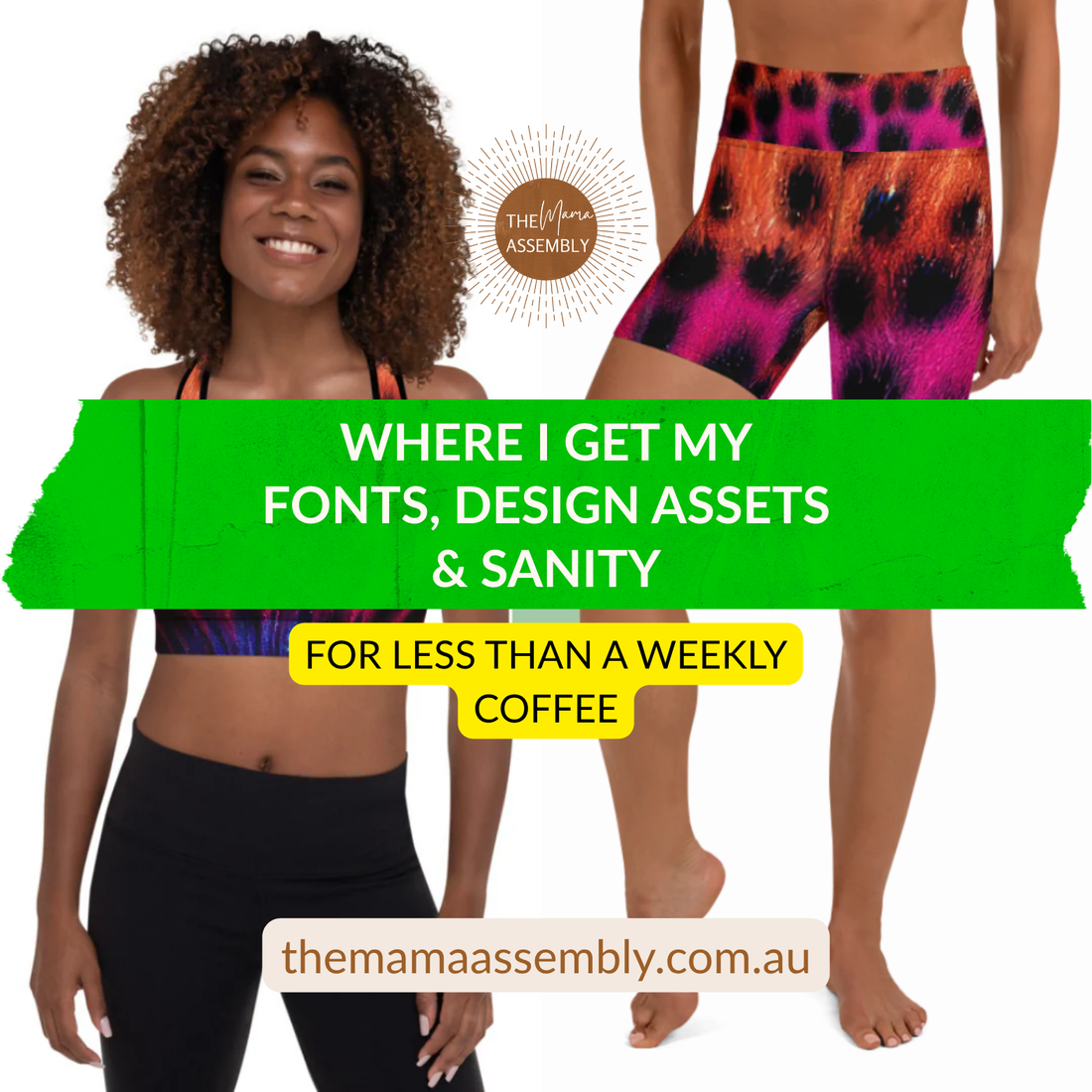 where I get my fonts, design assets showing girl in athletic gear pinterest pin