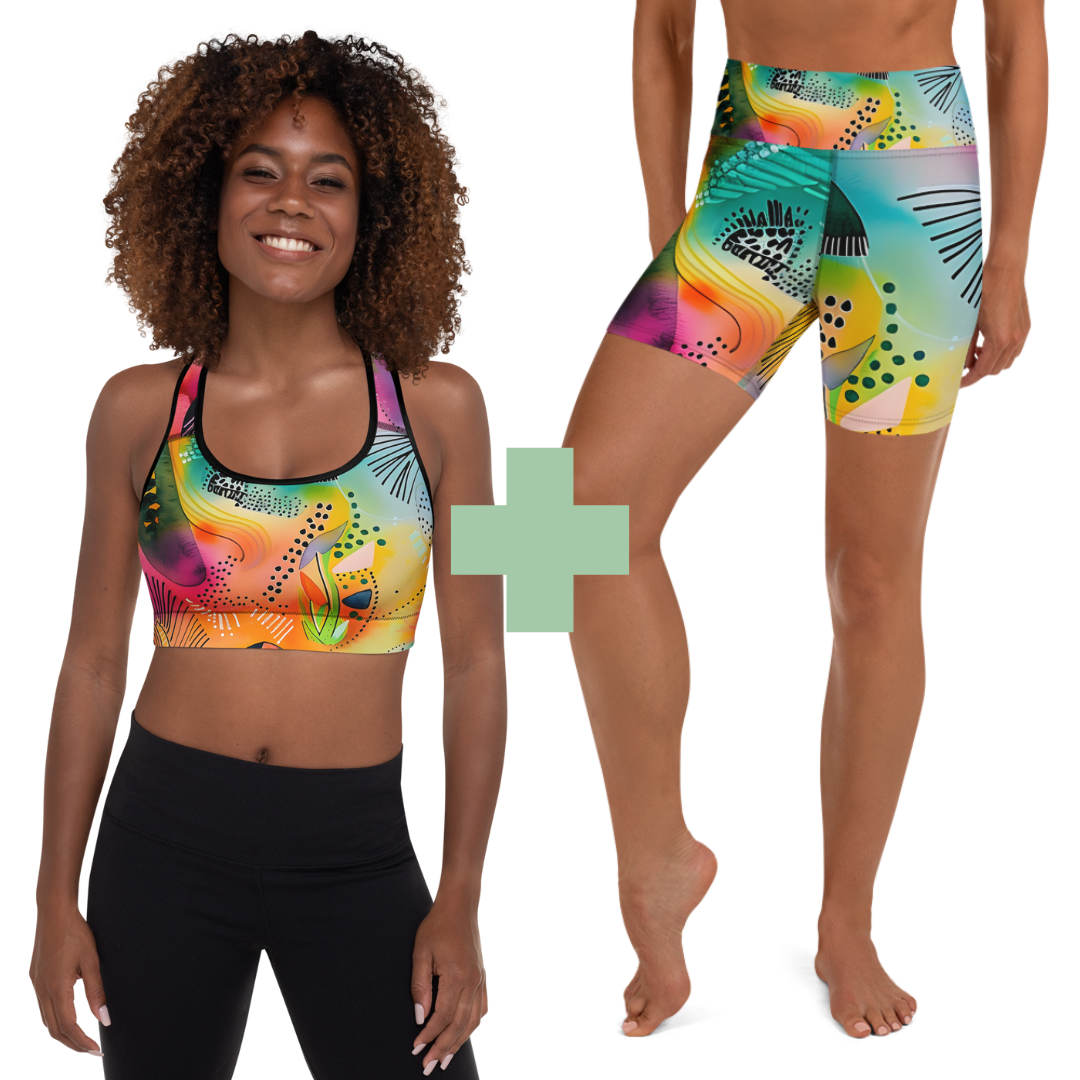 Bold Watercolour | Activewear Set - Sports Bra and High-Waisted Bike Pants