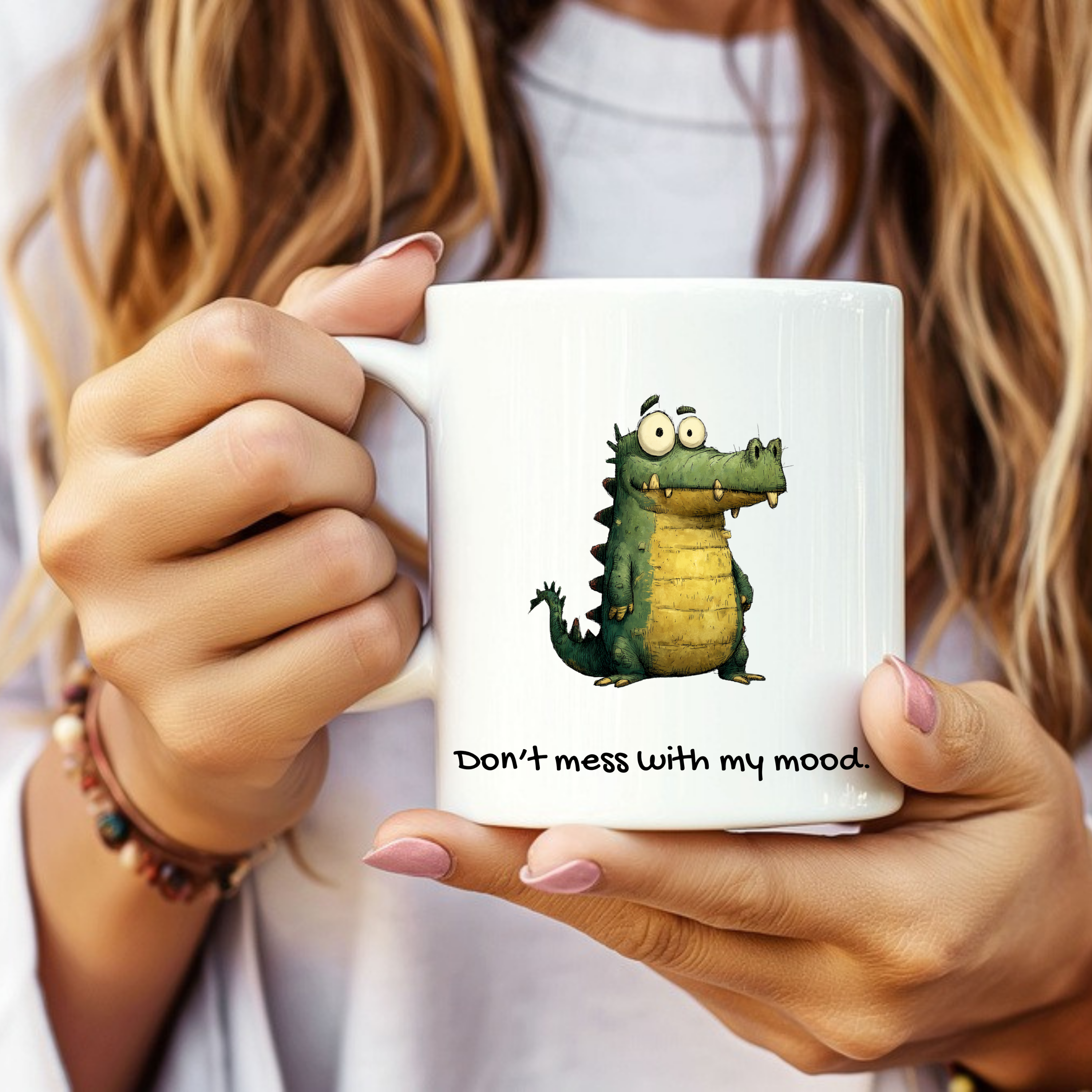 Funny crocodile mug reading ‘Don’t Mess with My Mood’ from The Mama Assembly Quirky Animal Mugs collection.