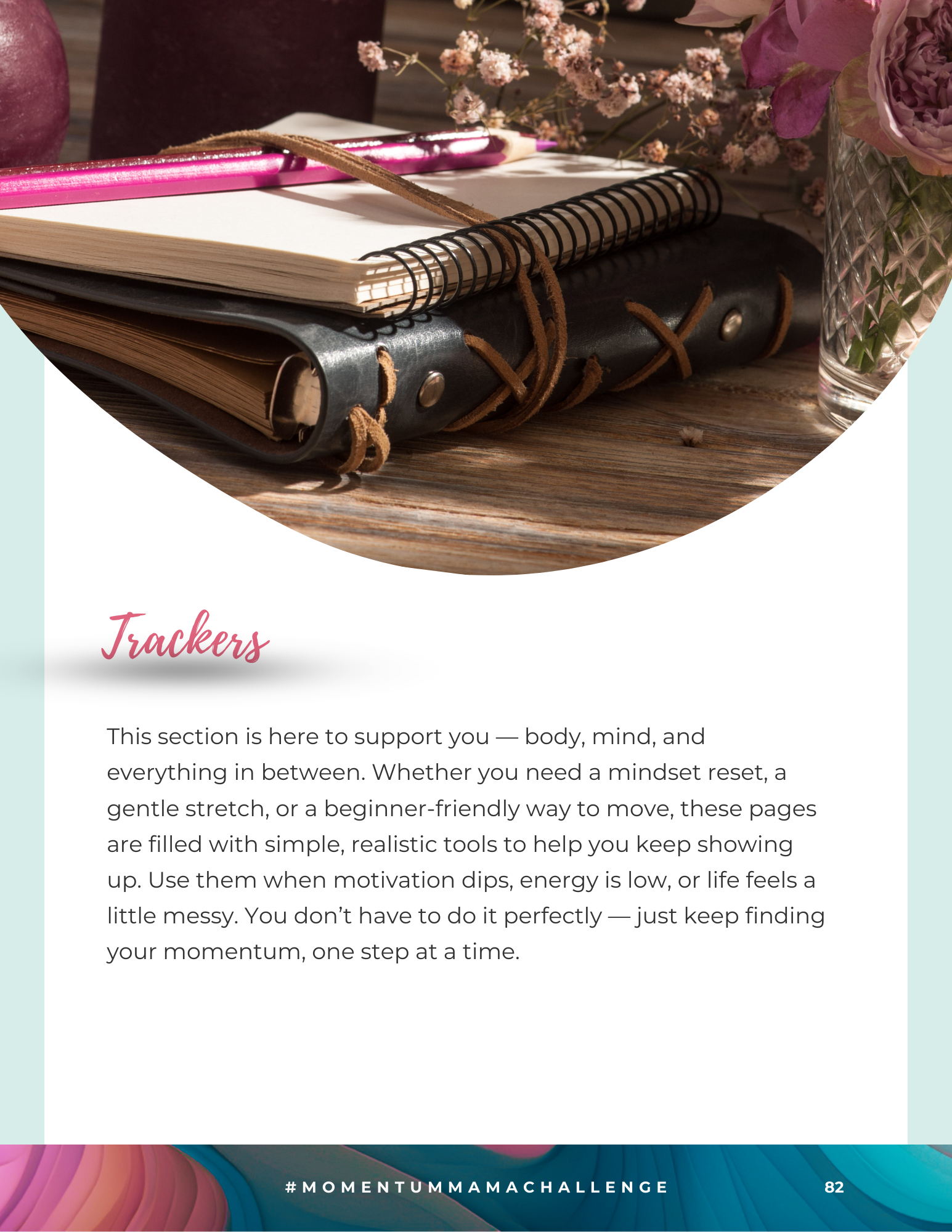 Momentum Mama 28-day fitness and mindset challenge trackers page