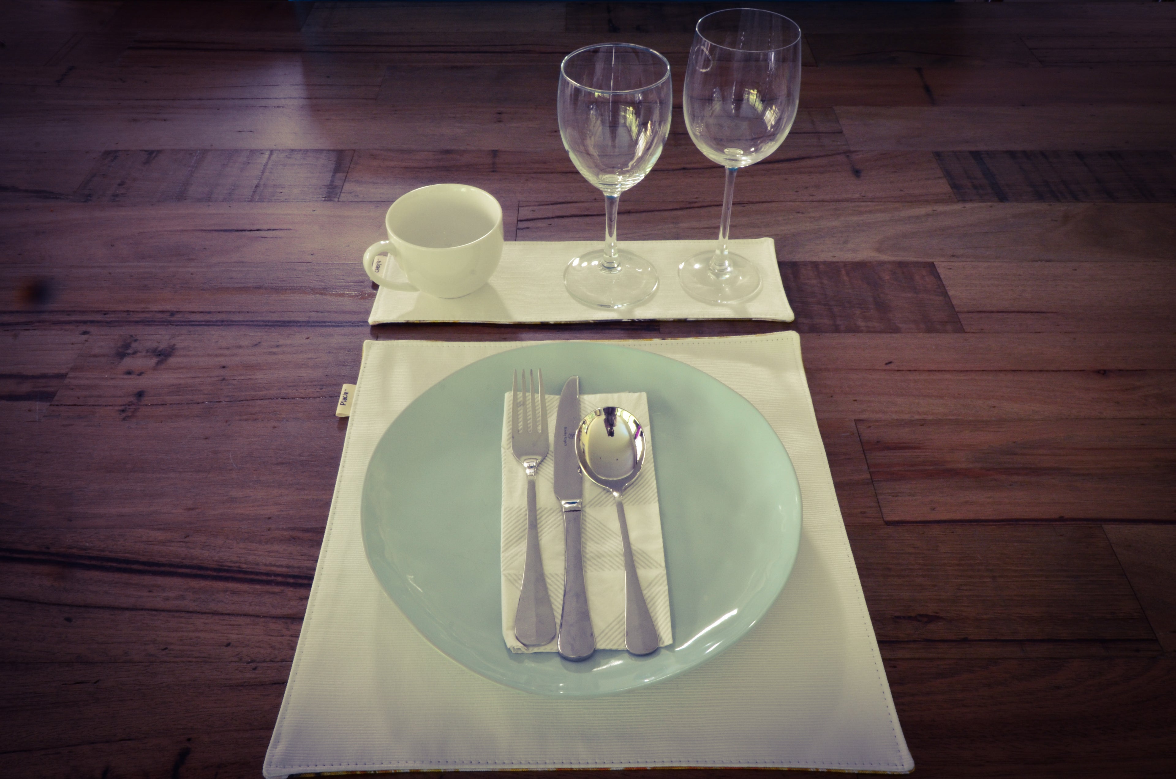 Yellow Abstract Floral & White Textured Stripes reversible placemats - Harlan House & Home