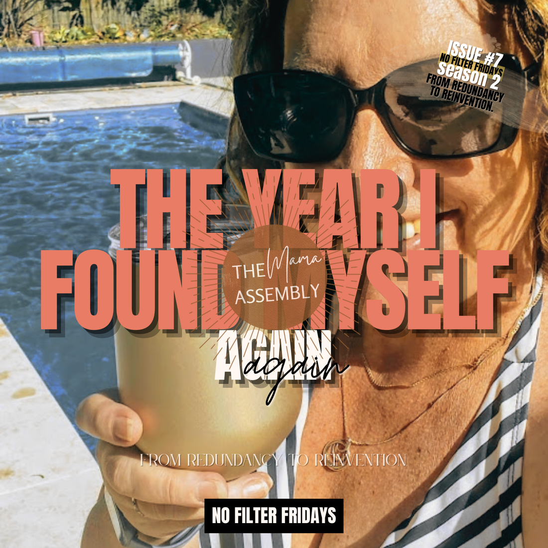 Bold coral text reading ‘When Your Systems Are Shiny But You’re Still Knackered’ over a spinning carousel background, representing the chaos of juggling tools and life in The Mama Assembly newsletter.