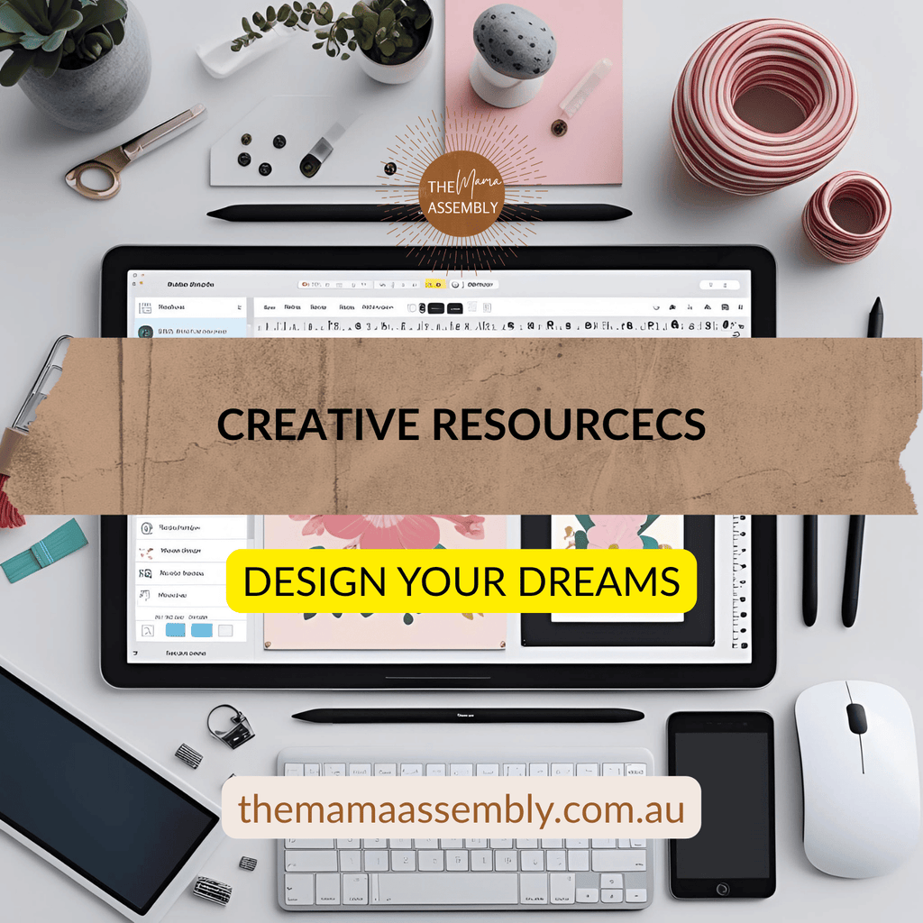 creative resources text over an office desk flatlay