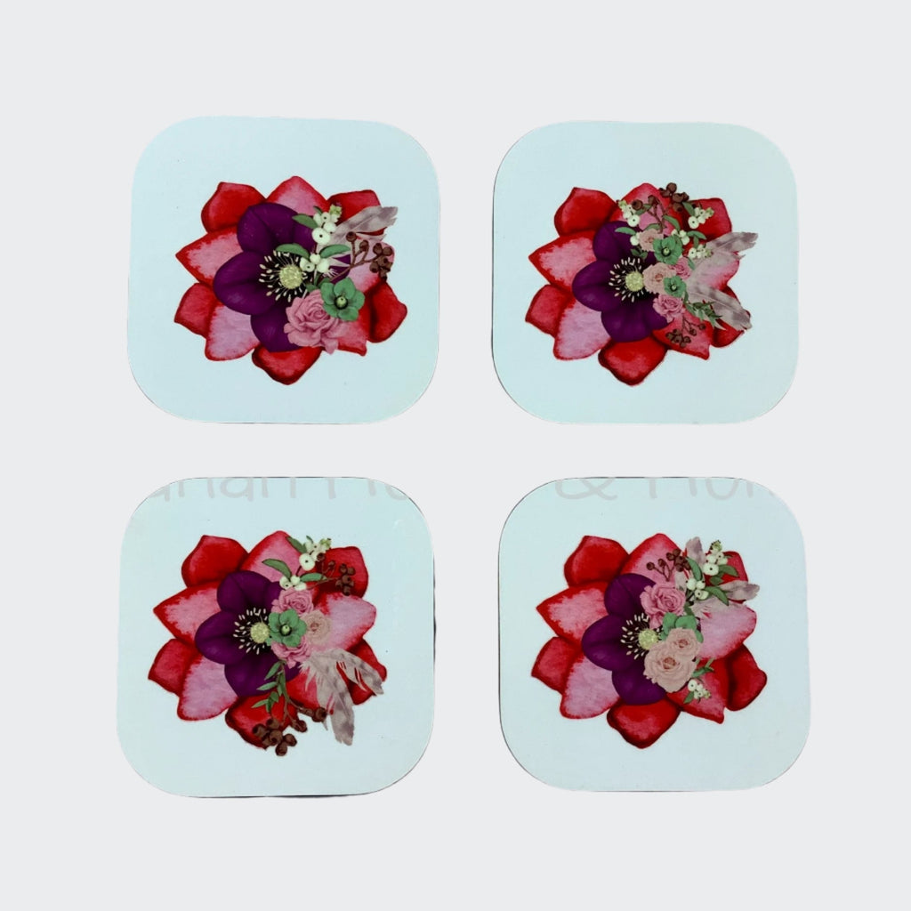 set of 4 boho floral coasters