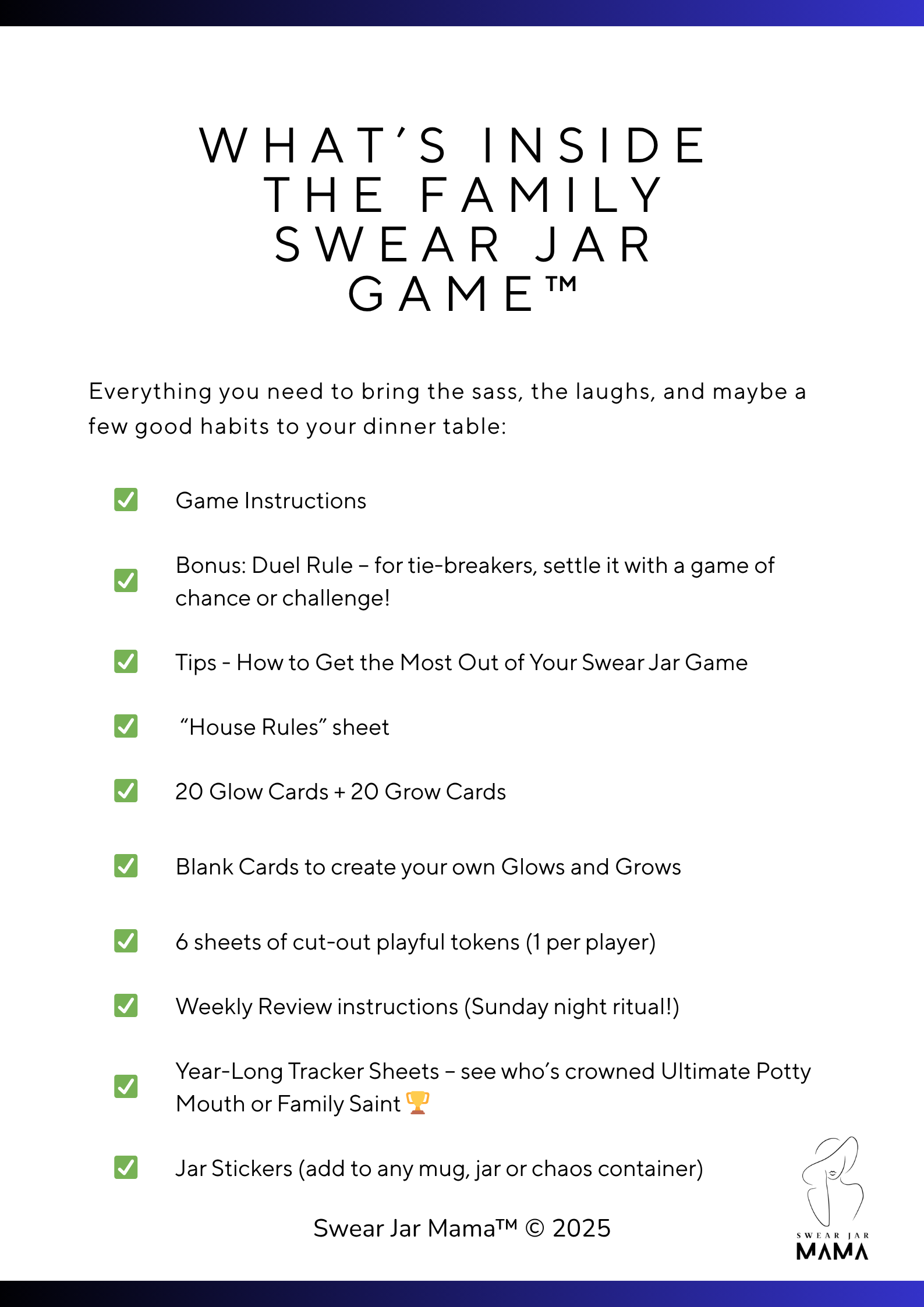 Family Swear Jar Game - what's inside list