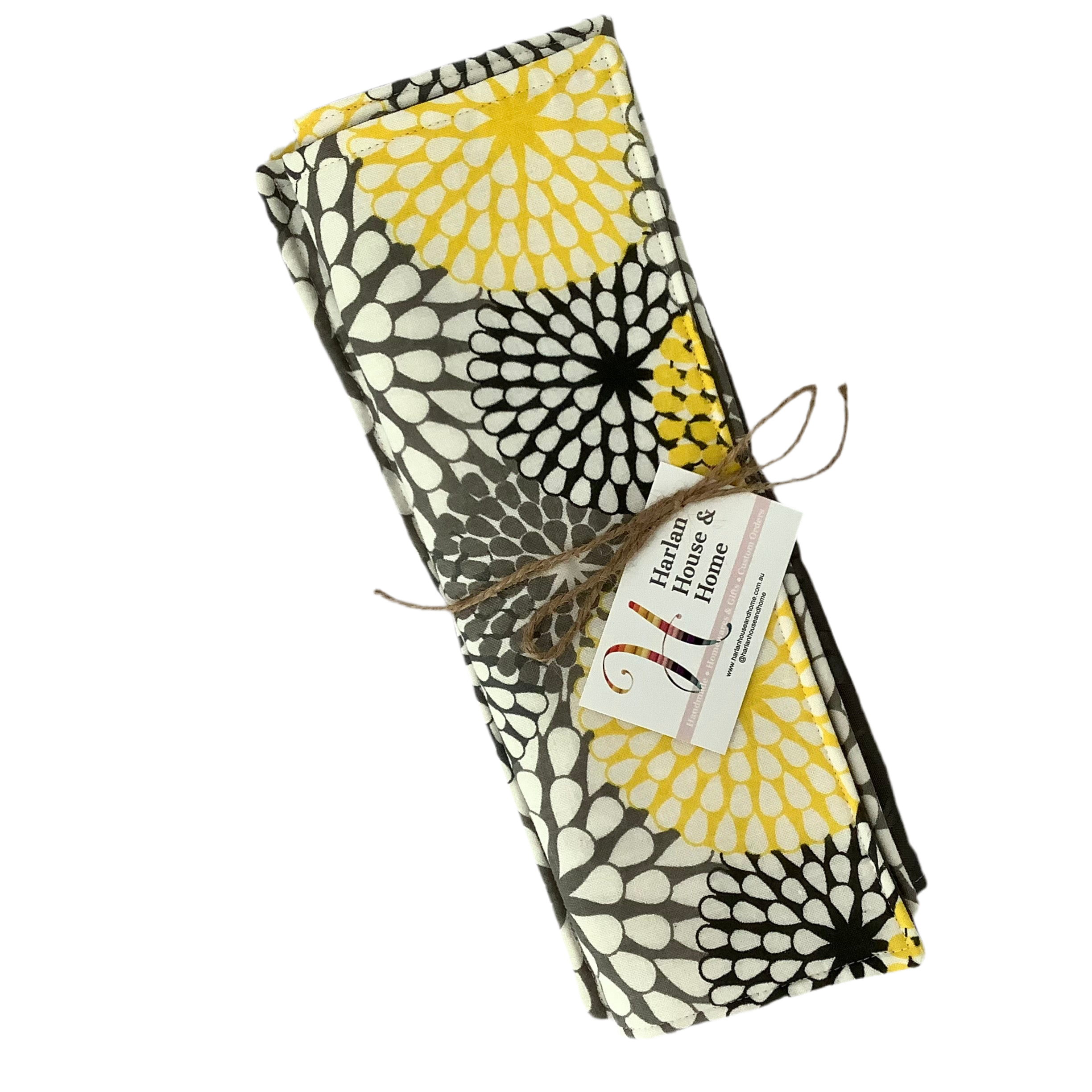 Retro Yellow Floral Reversible Placemats – Handmade Cotton Table Decor