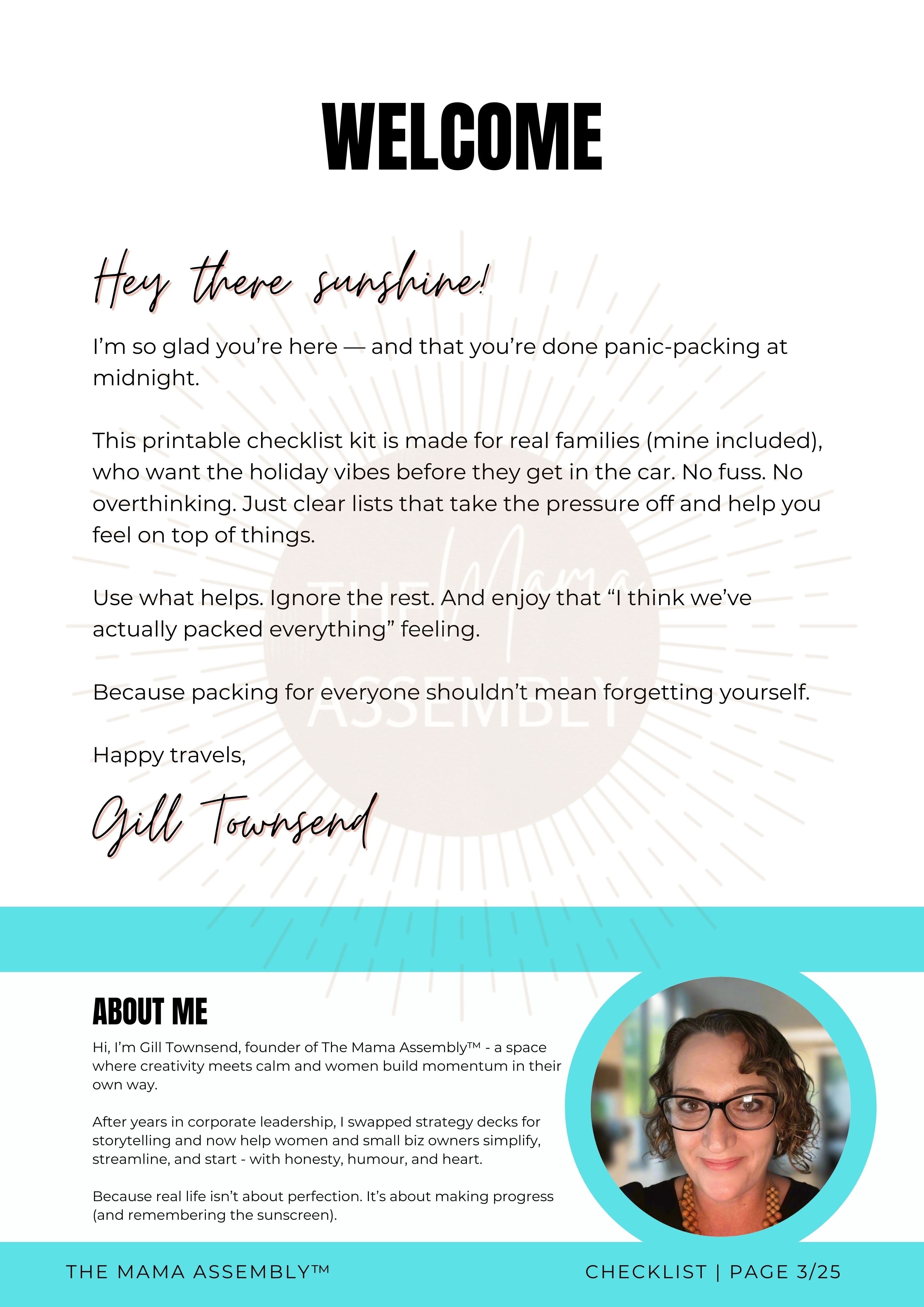 Welcome message with text and a photo of Gill Townsend on a white background