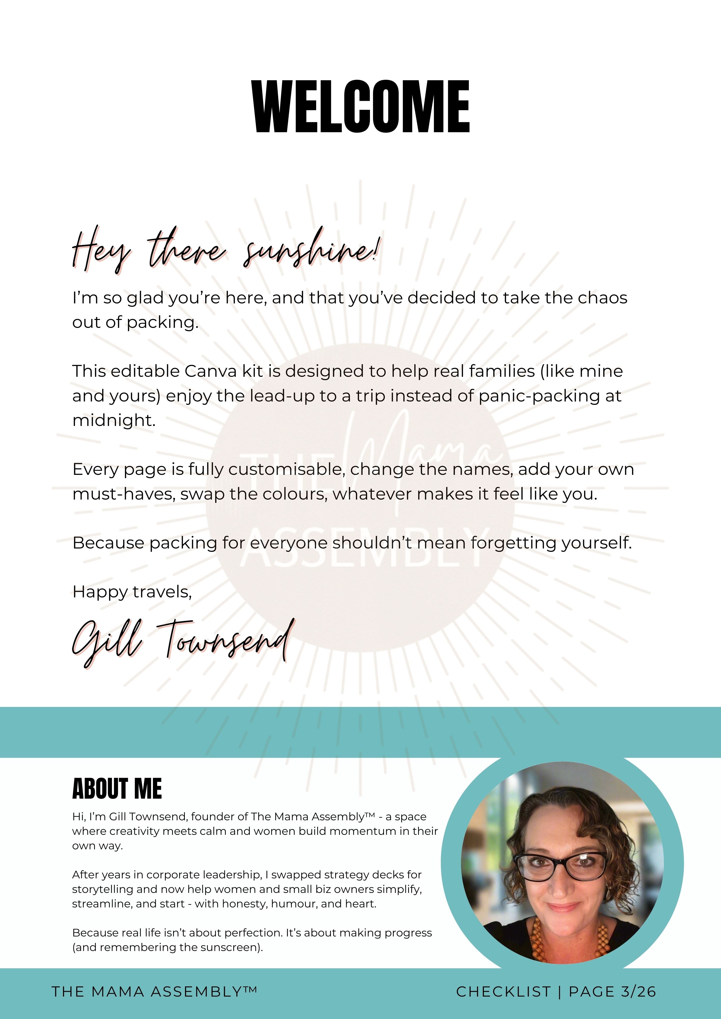 Welcome message with text and a profile picture on a white background