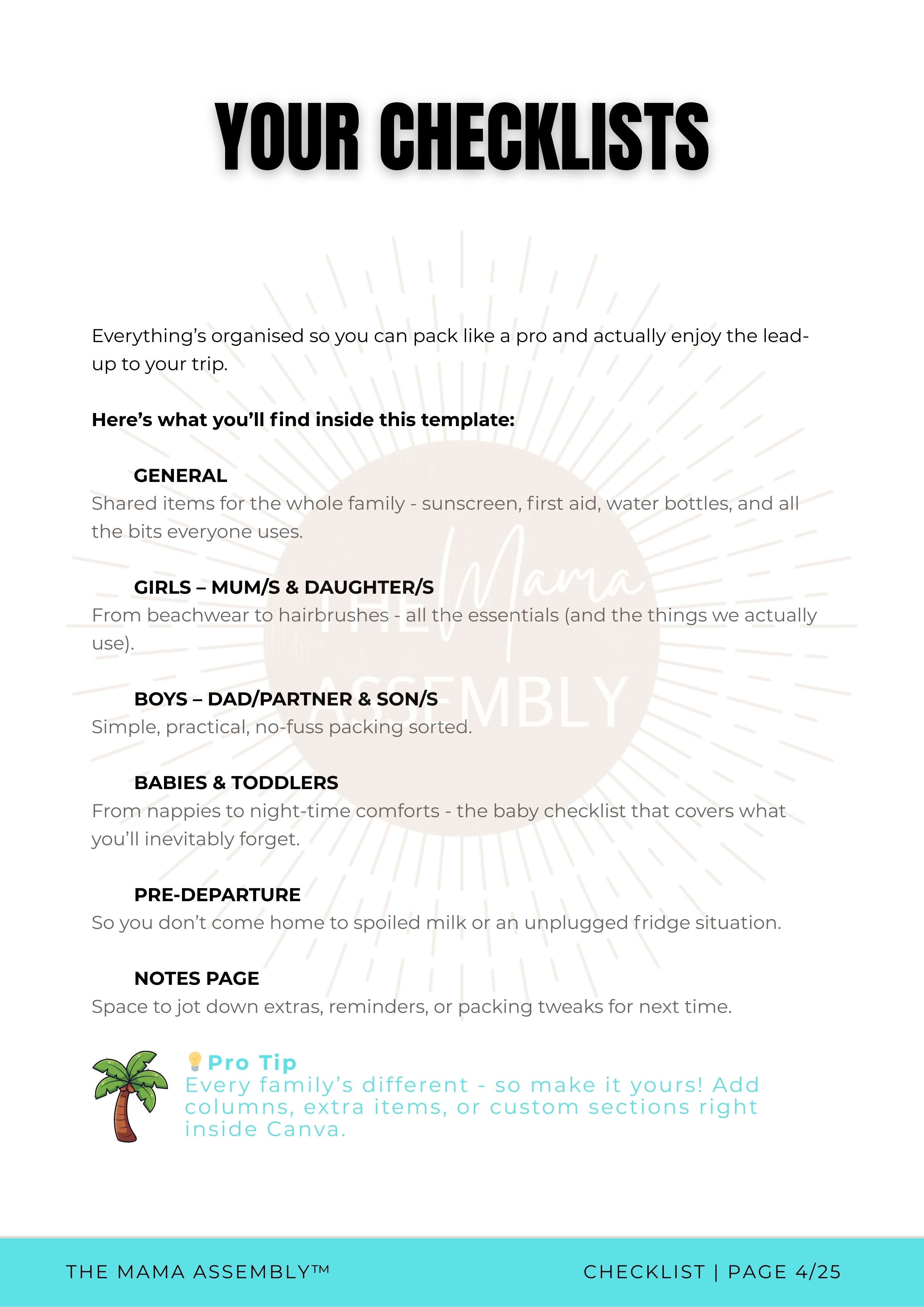 Checklist outline for family travel.