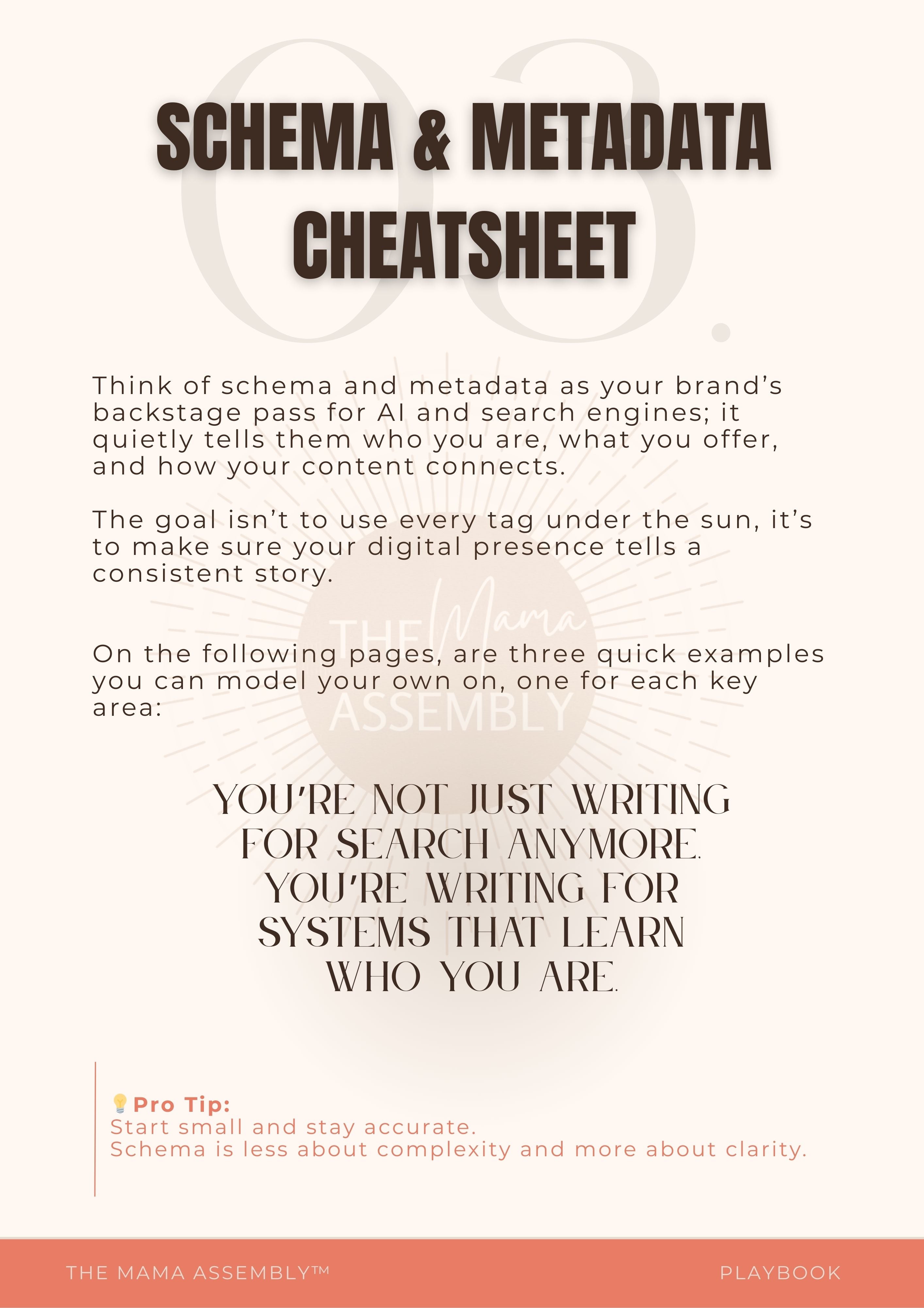 Schema and metadata cheatsheet with text on a white background