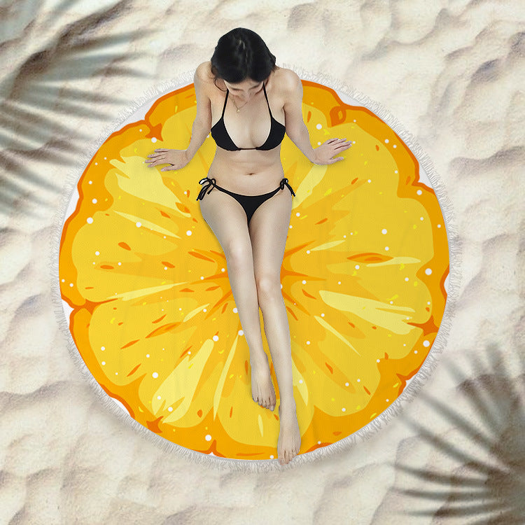 Fringed Round Beach Towel – Microfiber Polyester, 150cm Diameter, Floral Pattern