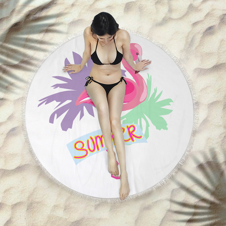 Fringed Round Beach Towel – Microfiber Polyester, 150cm Diameter, Floral Pattern