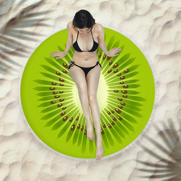 Fringed Round Beach Towel – Microfiber Polyester, 150cm Diameter, Floral Pattern