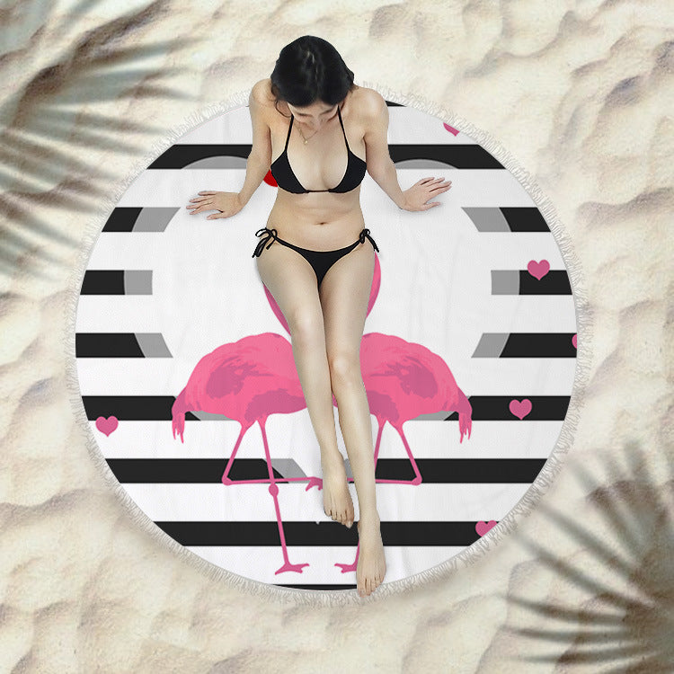 Fringed Round Beach Towel – Microfiber Polyester, 150cm Diameter, Floral Pattern