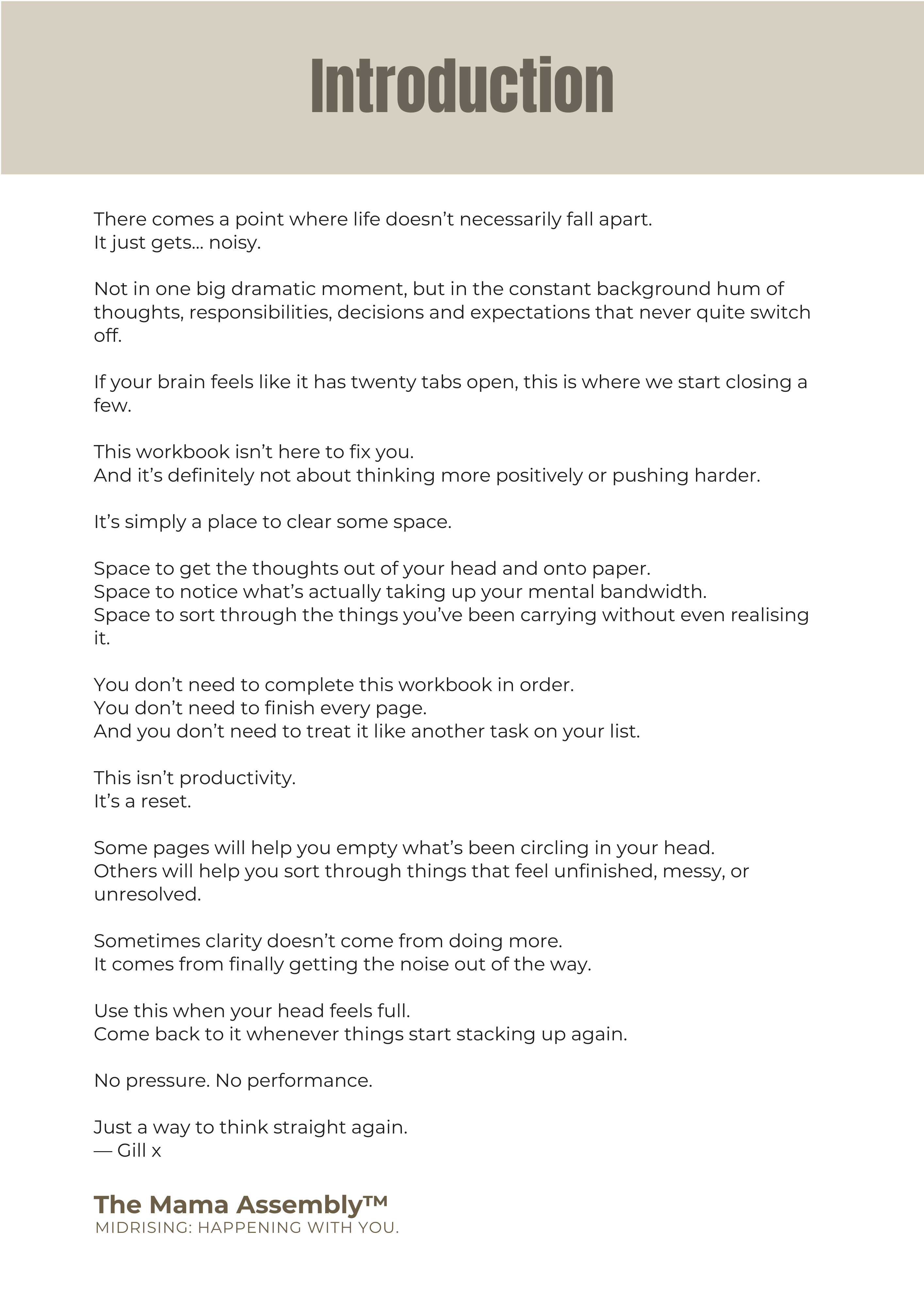 Introduction page of a workbook with text on a beige background