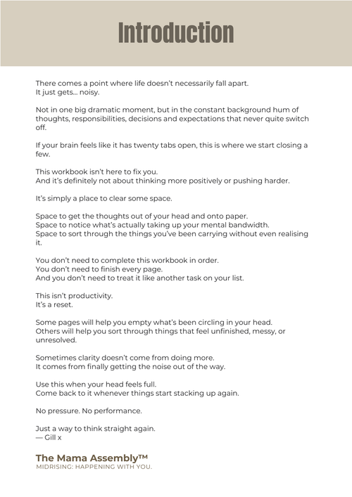 Introduction page of a workbook with text on a beige background