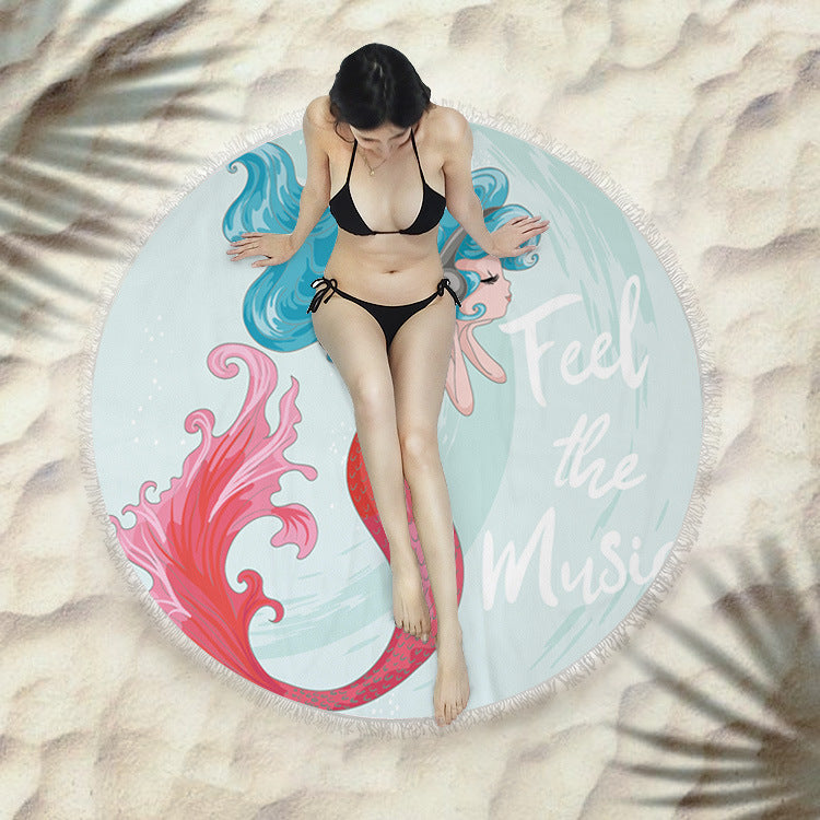 Fringed Round Beach Towel – Microfiber Polyester, 150cm Diameter, Floral Pattern
