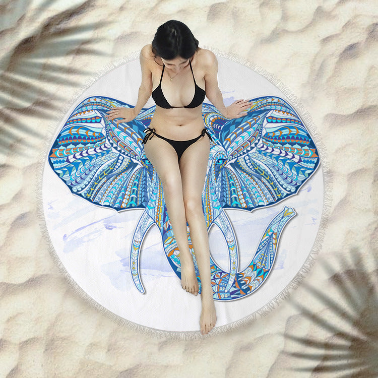 Fringed Round Beach Towel – Microfiber Polyester, 150cm Diameter, Floral Pattern