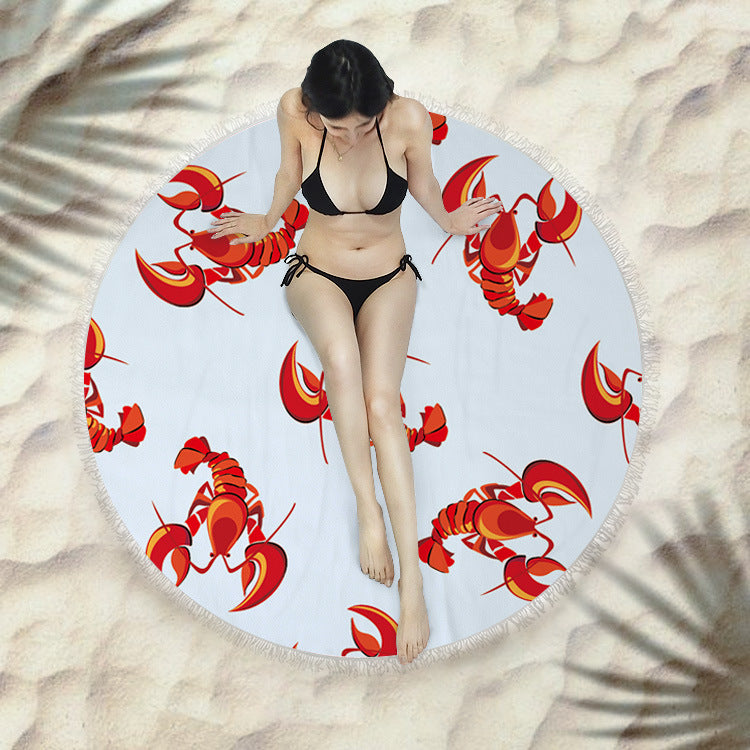 Fringed Round Beach Towel – Microfiber Polyester, 150cm Diameter, Floral Pattern
