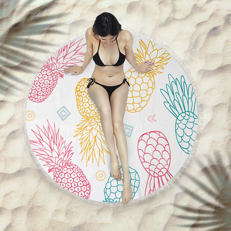 Fringed Round Beach Towel – Microfiber Polyester, 150cm Diameter, Floral Pattern