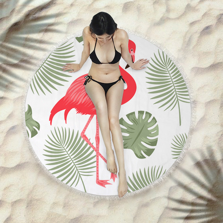 Fringed Round Beach Towel – Microfiber Polyester, 150cm Diameter, Floral Pattern