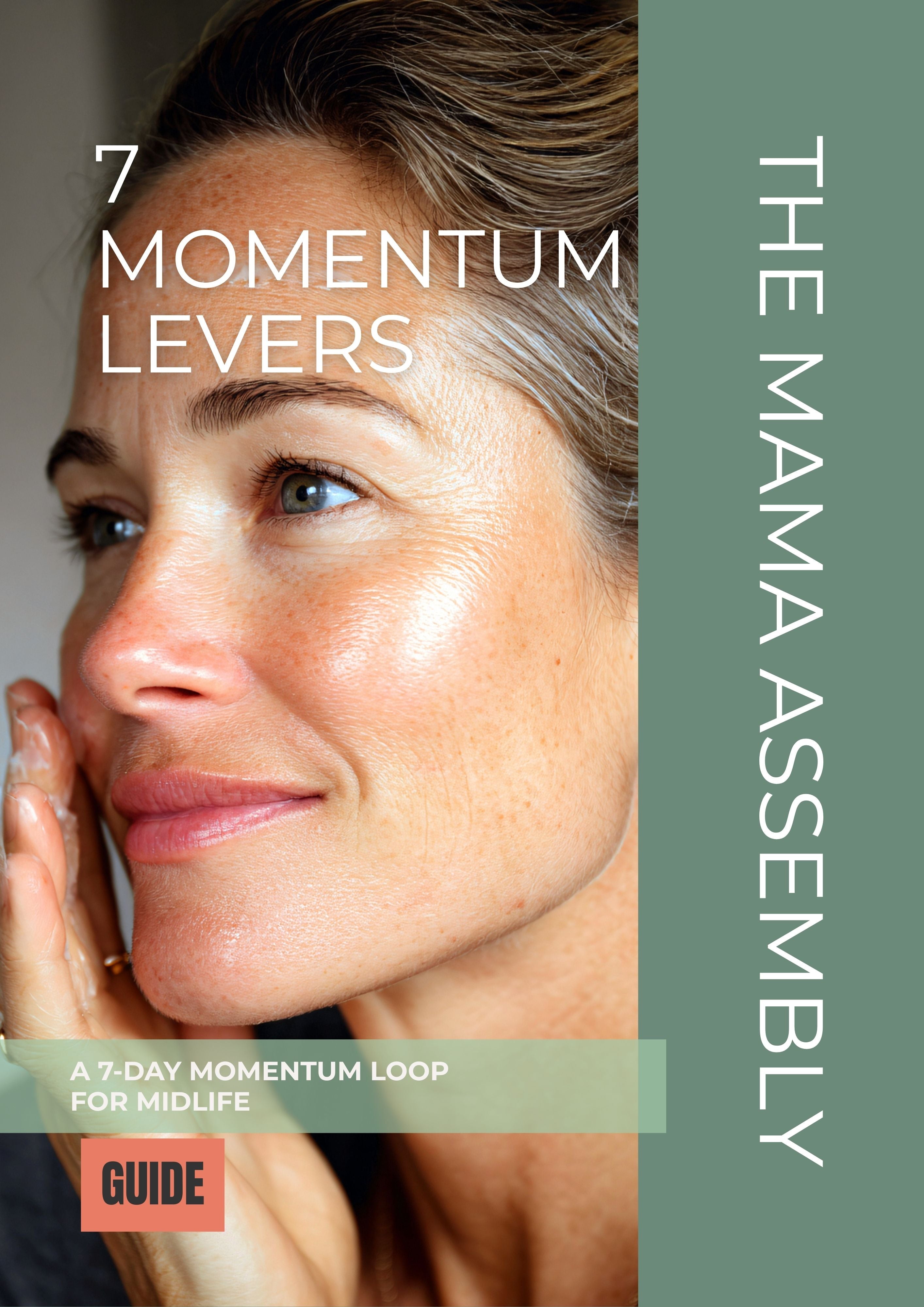 Cover of The 7 Momentum Levers guide featuring a midlife woman and the subtitle A 7-Day Momentum Loop for Midlife.