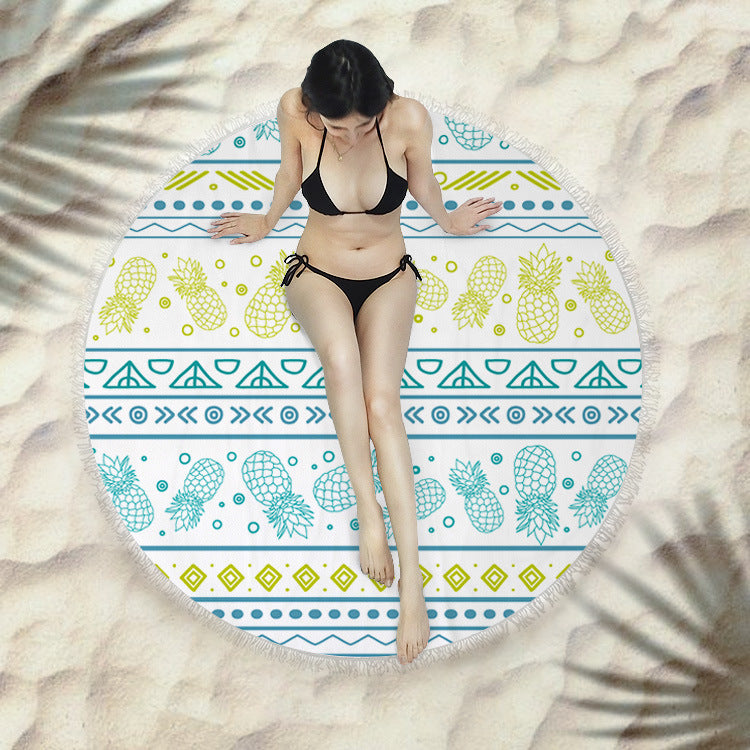Fringed Round Beach Towel – Microfiber Polyester, 150cm Diameter, Floral Pattern