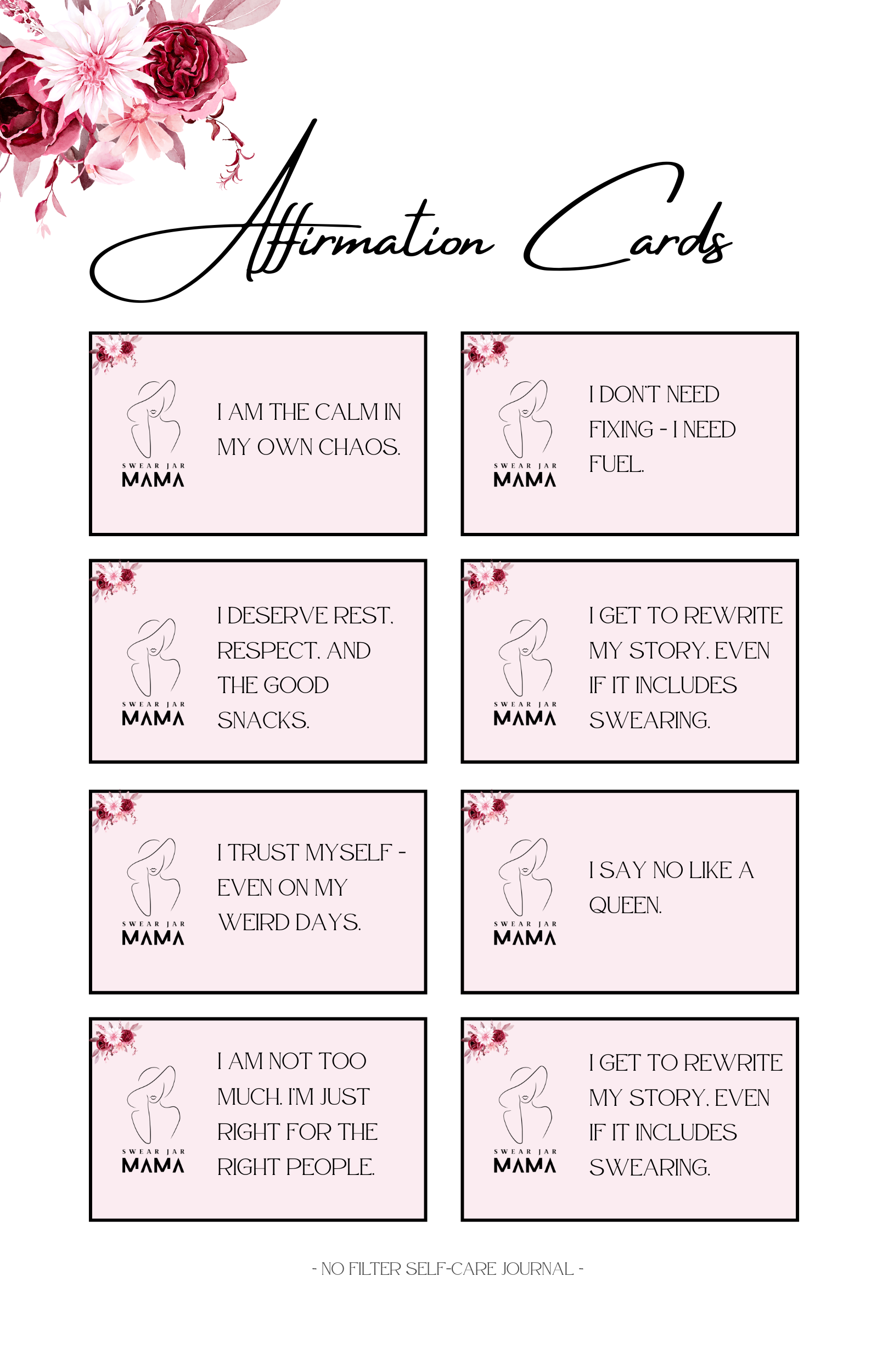 90-Day Cheeky Self-Care Journal PDF – No Filter Series by Swear Jar Mama™️ | Motivational Printable Journal
