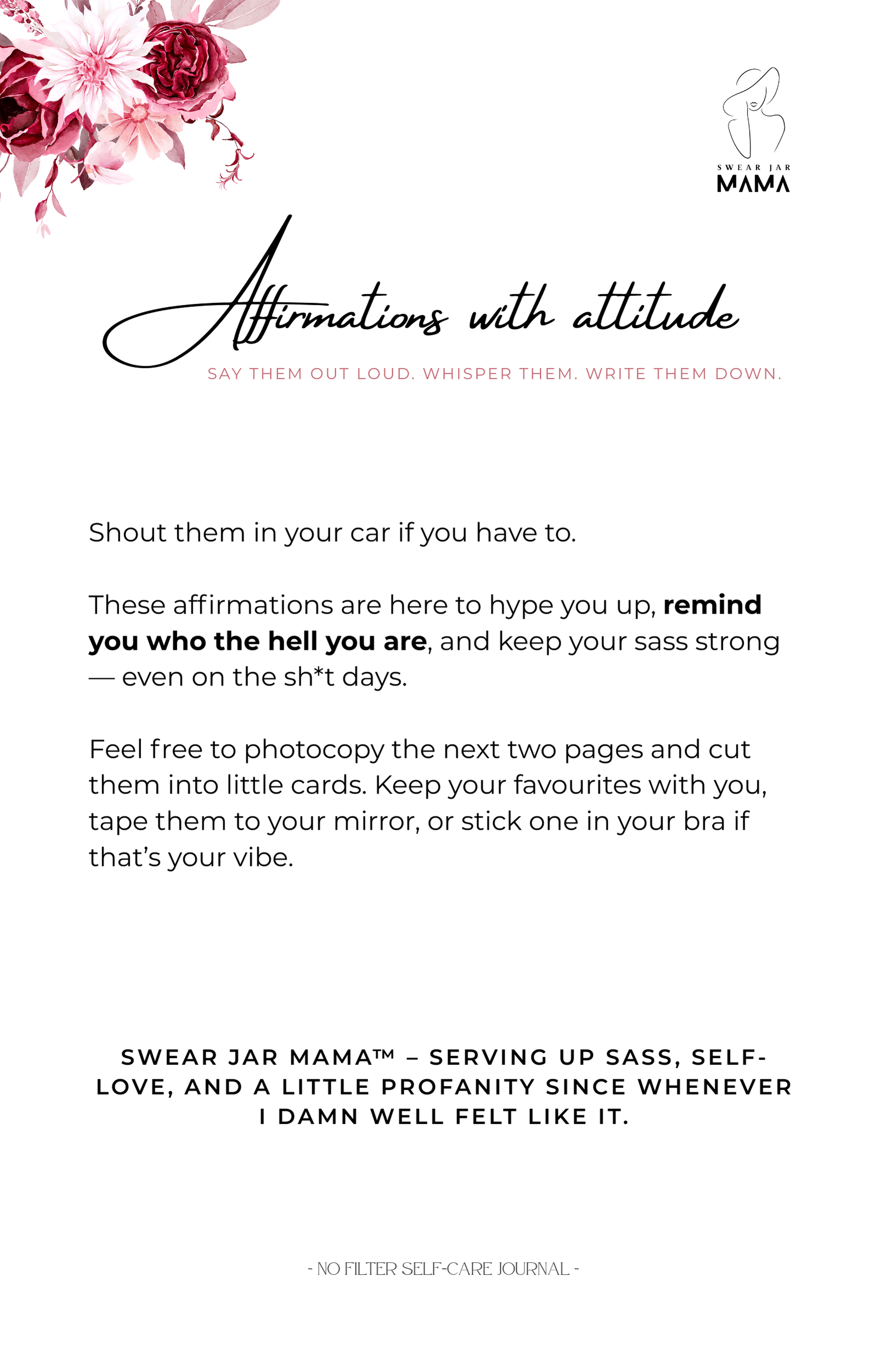 90-Day Cheeky Self-Care Journal PDF – No Filter Series by Swear Jar Mama™️ | Motivational Printable Journal