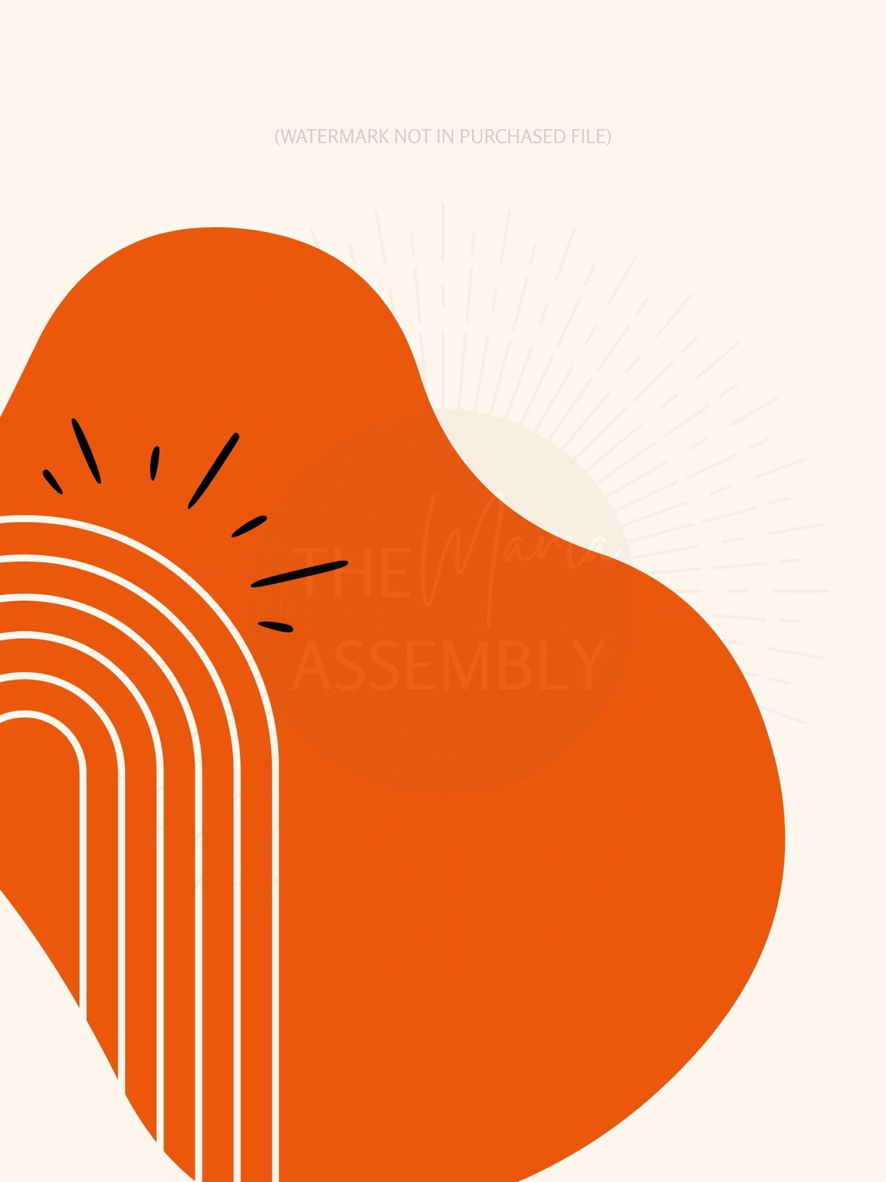 Abstract design with orange shape and white lines on a beige background, featuring 'The Wild Assembly' branding.
