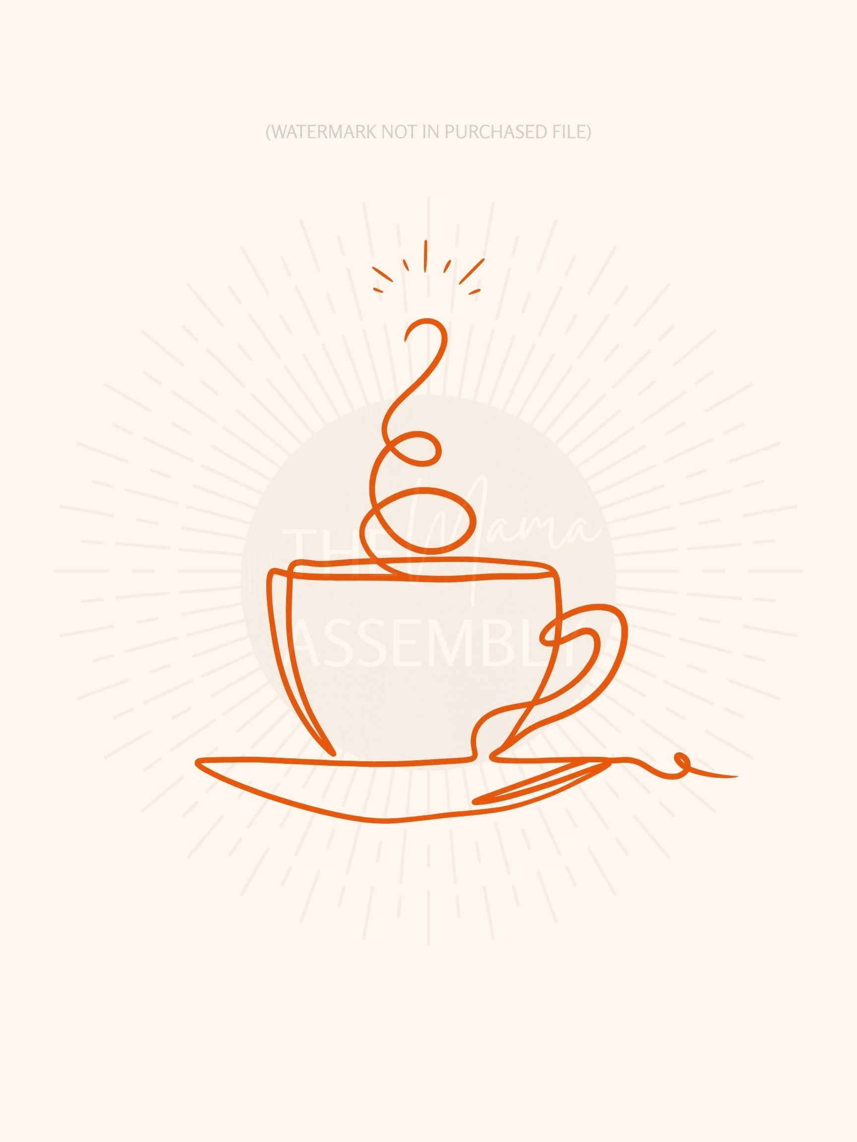 Outline of a coffee cup with steam on a beige background