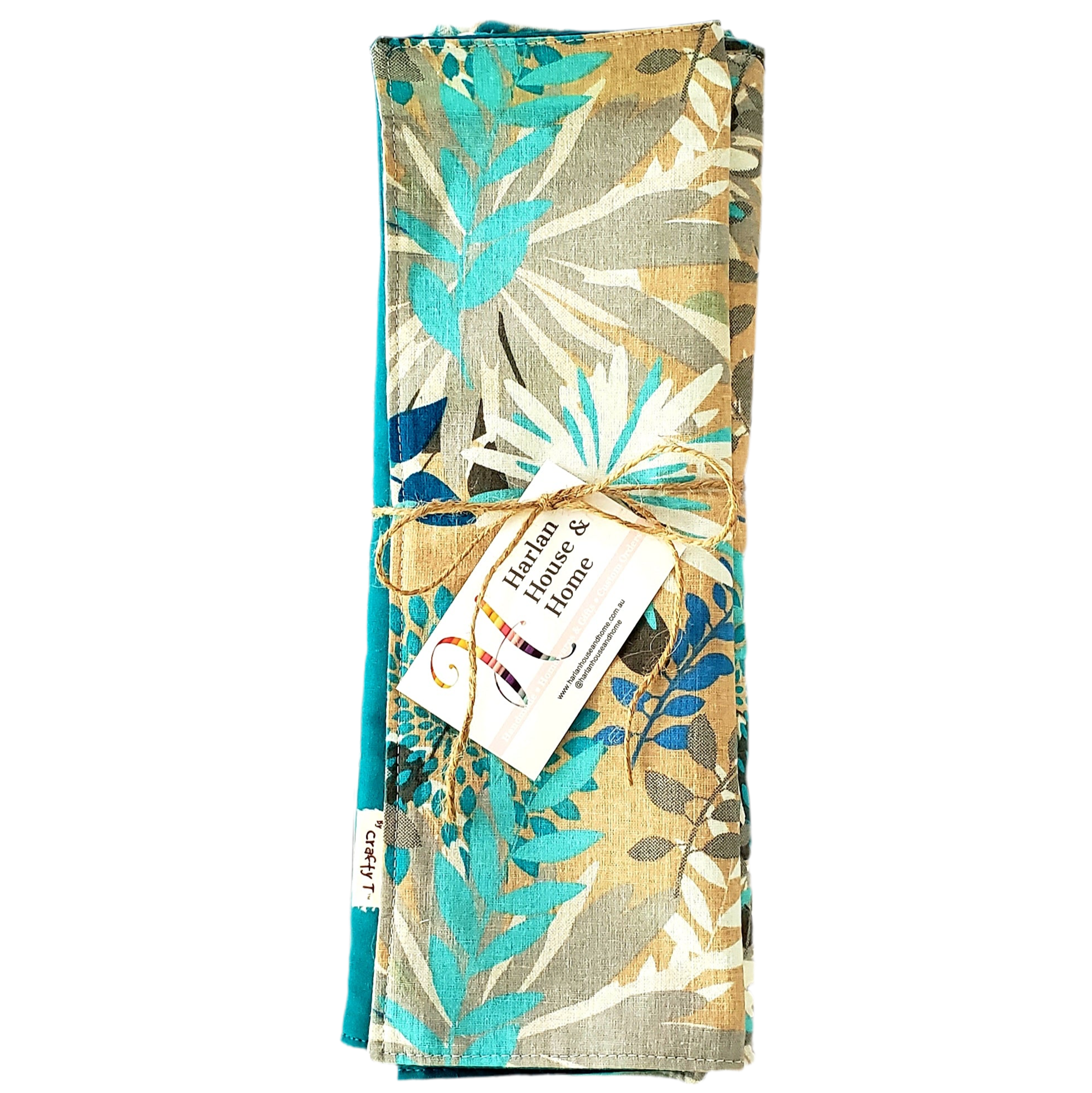 Teal Floral Reversible Placemats – Handmade Cotton Table Linen