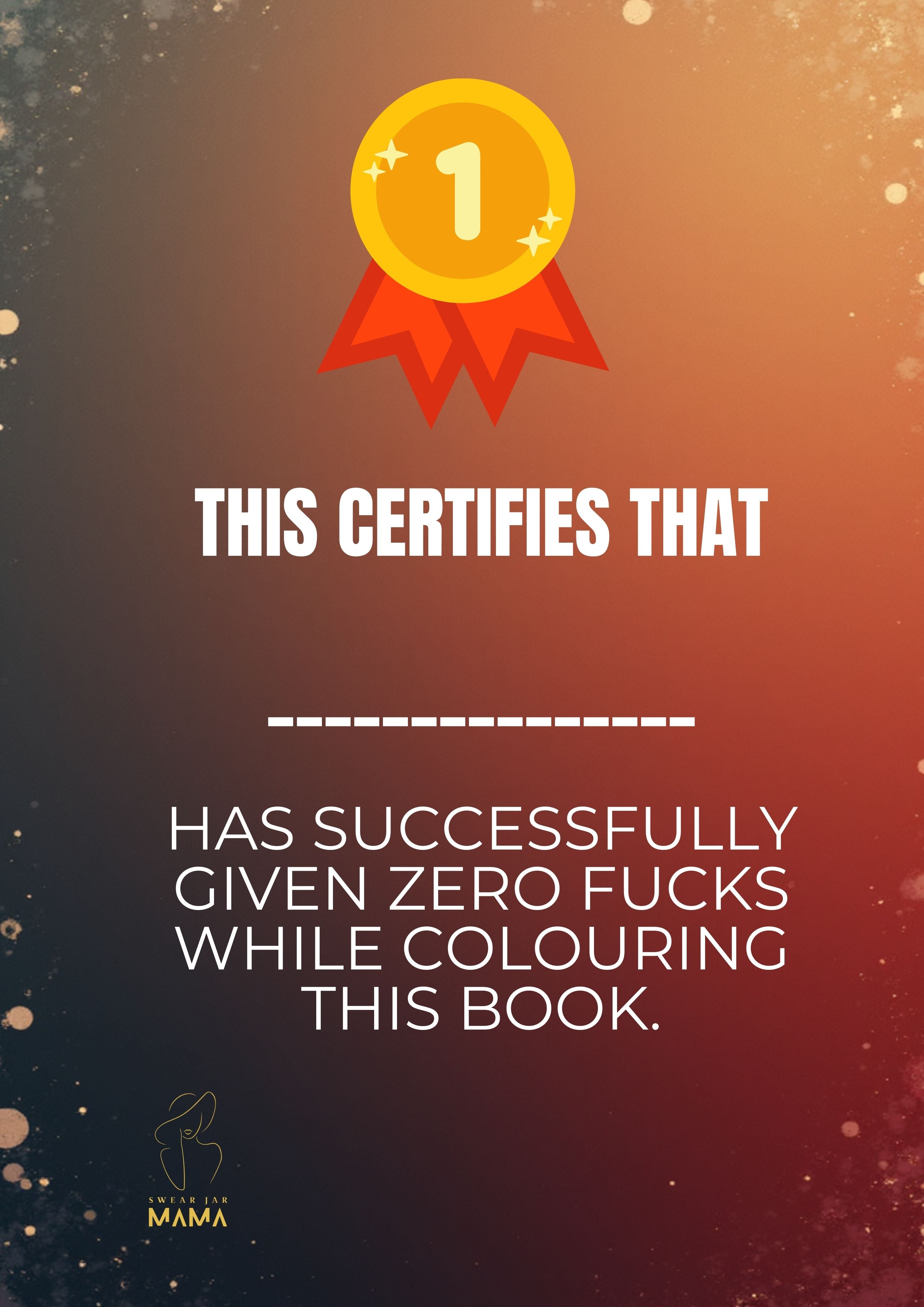 Certificate page from sweary adult colouring book.