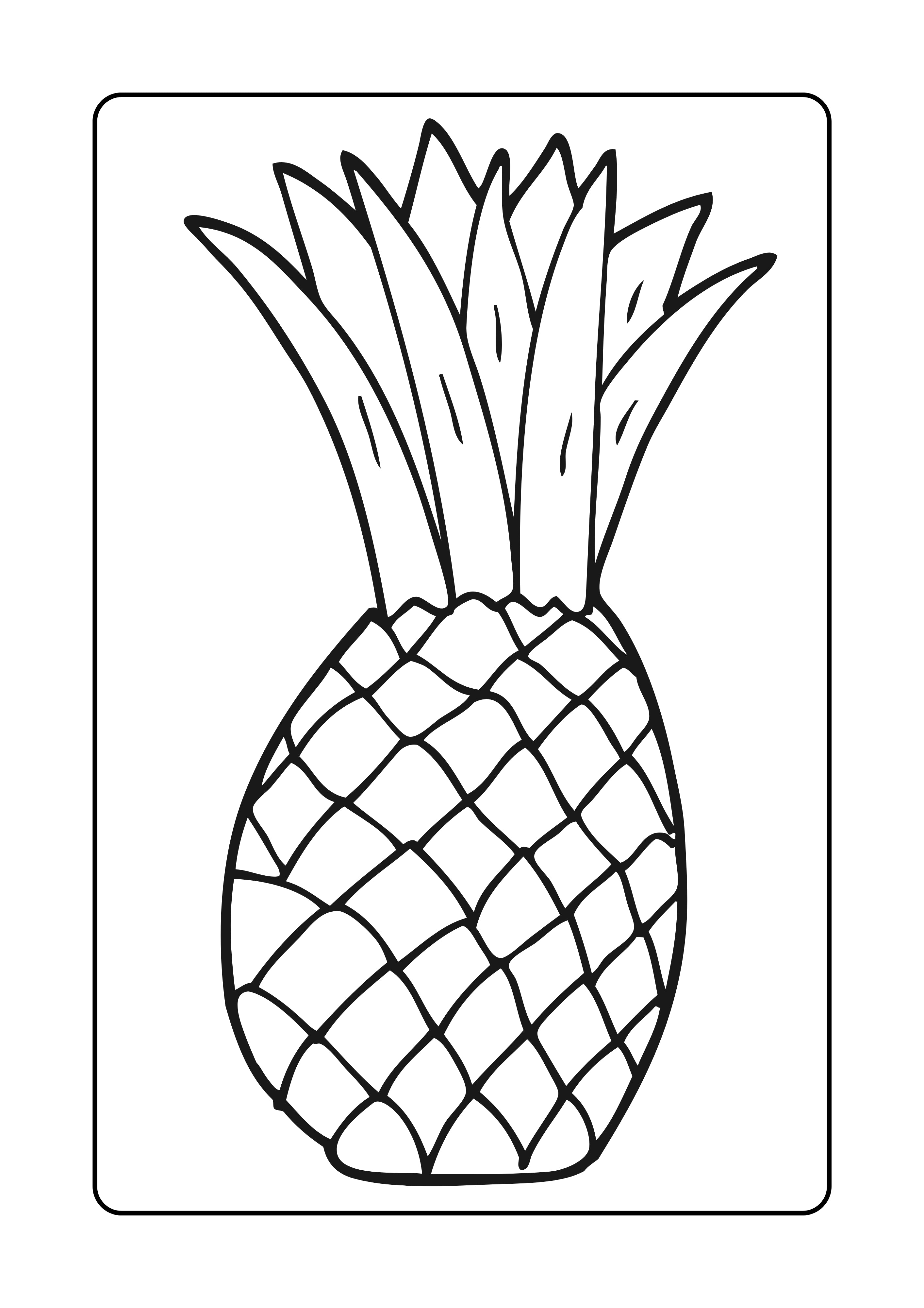 Black and white line drawing of a pineapple on a white background