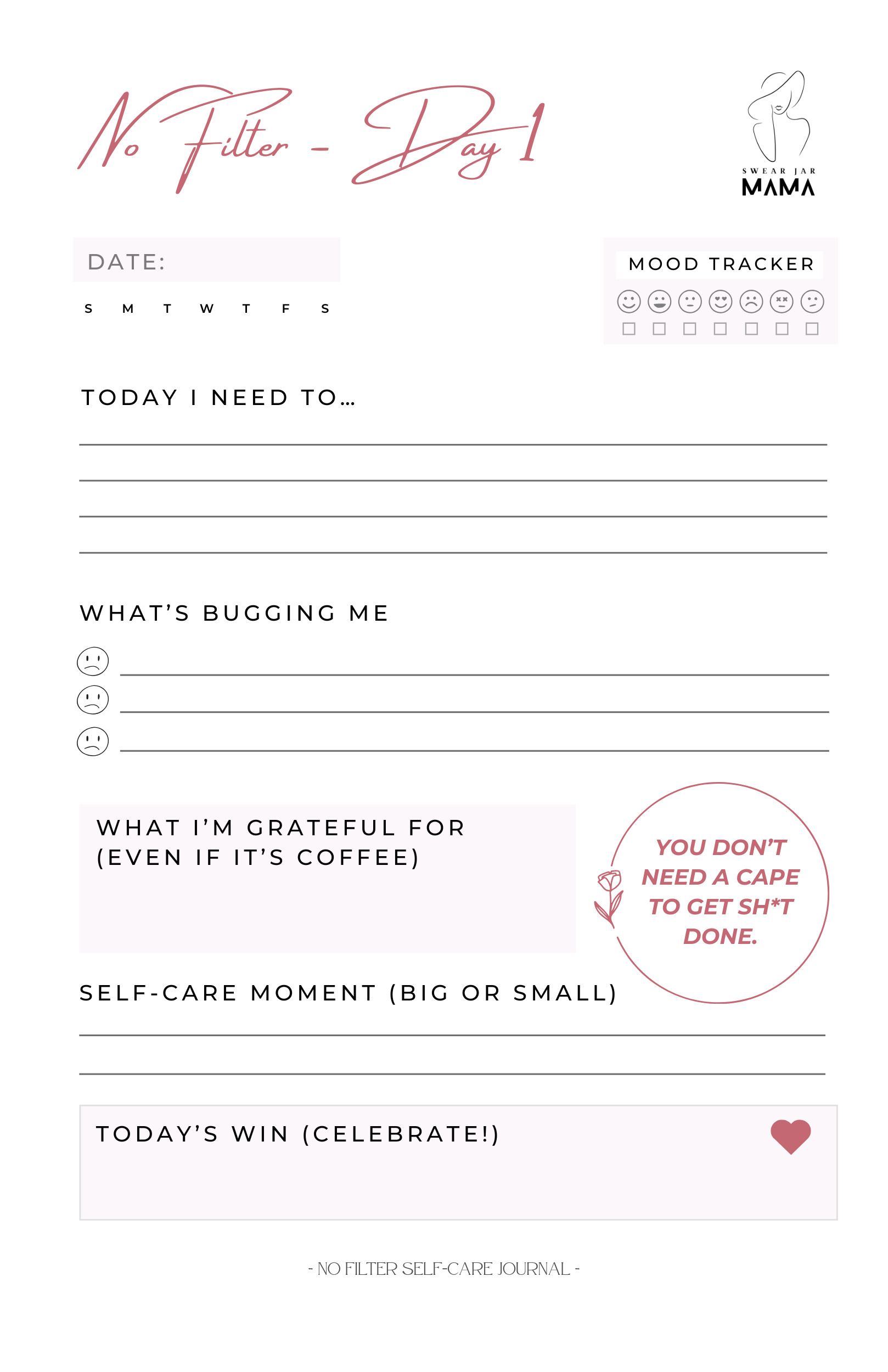 90-Day Cheeky Self-Care Journal PDF – No Filter Series by Swear Jar Mama™️ | Motivational Printable Journal