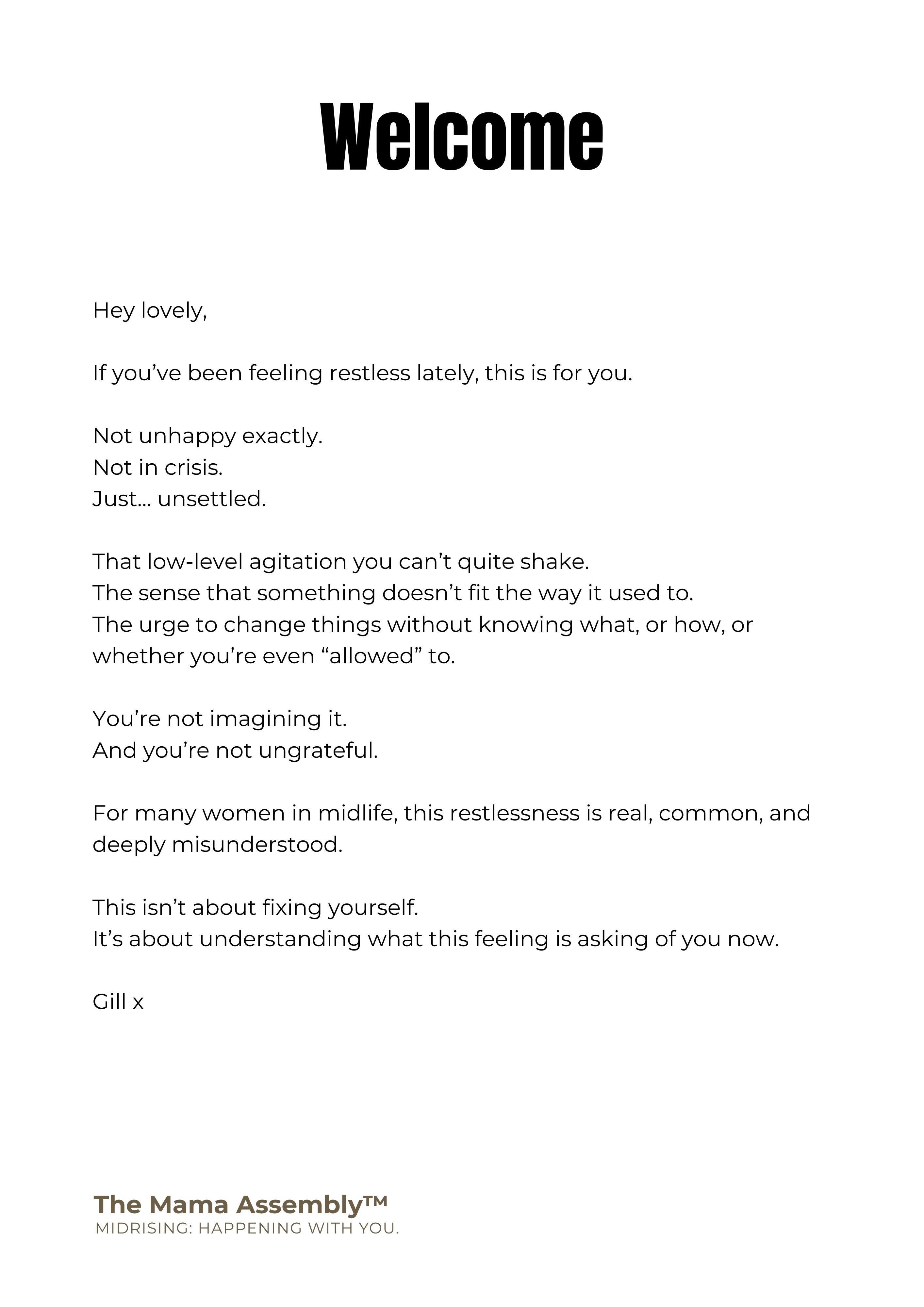 Text message on a white background with 'Welcome' at the top.