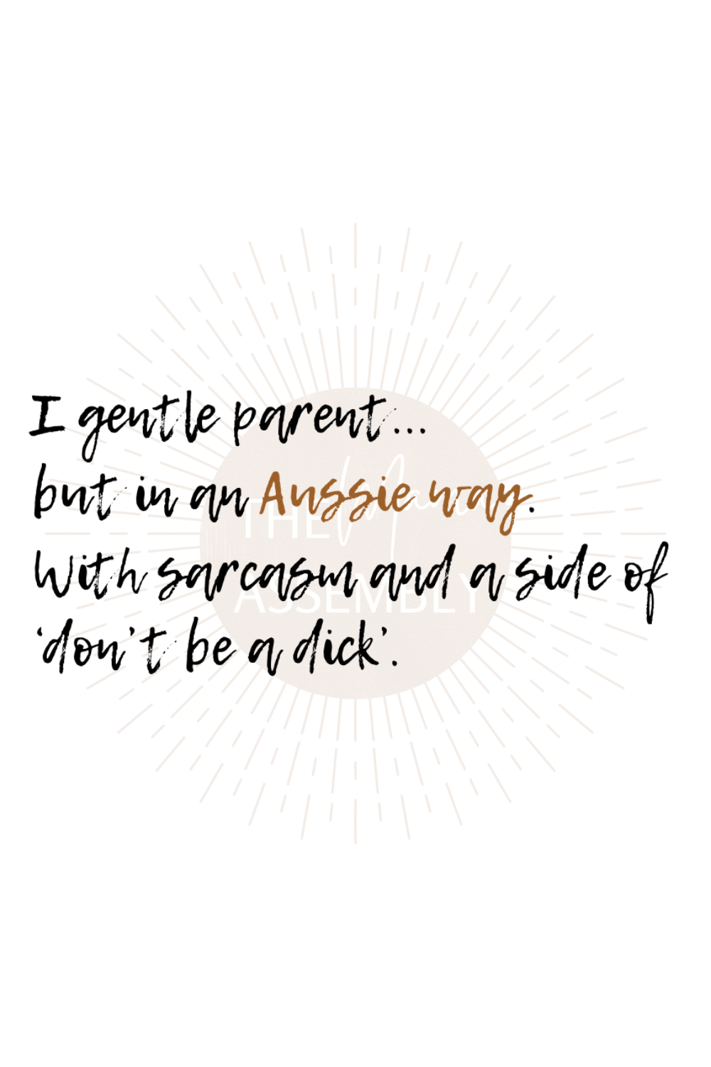 Text on a green background with a brown circle and sunburst design.