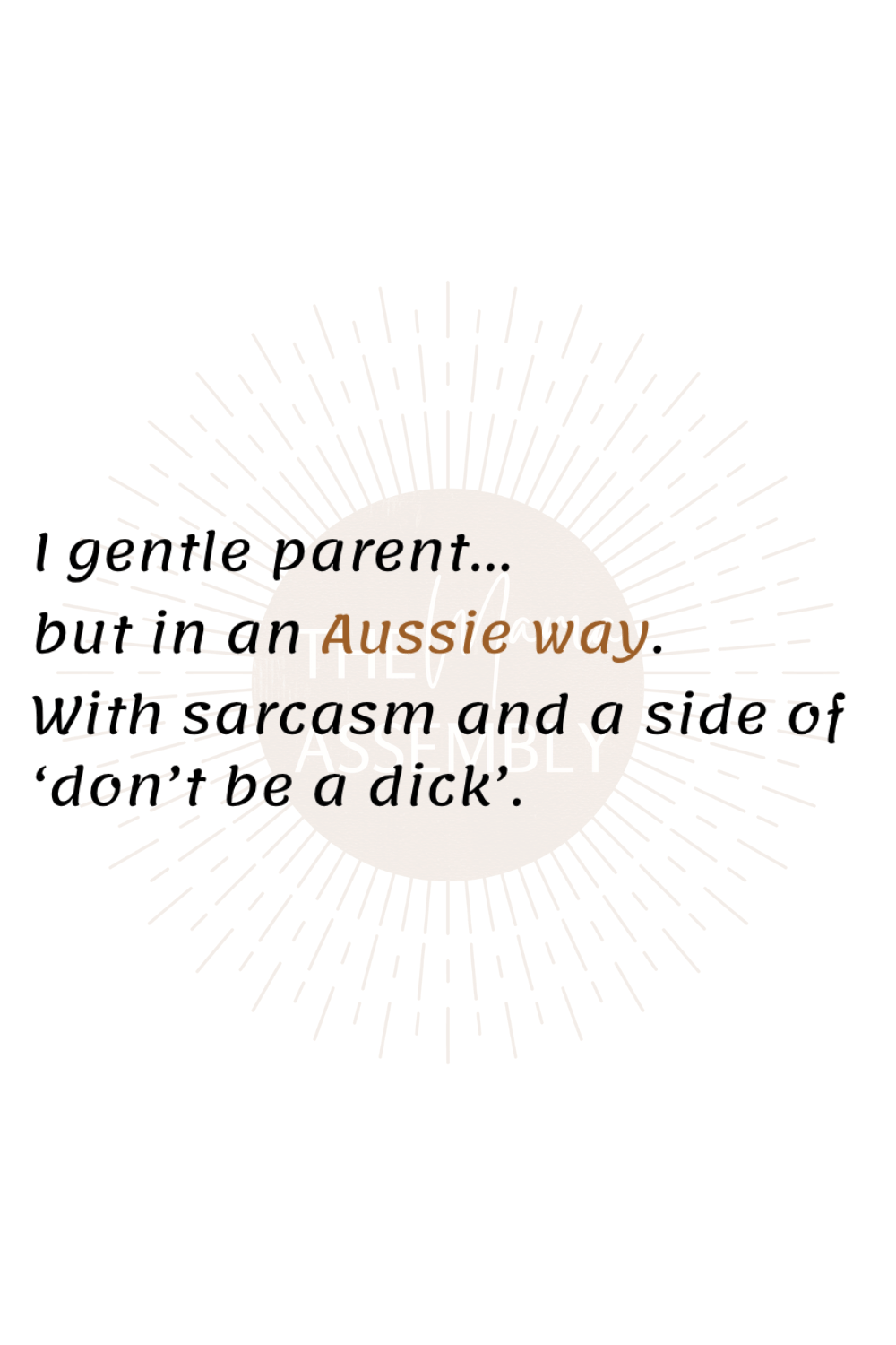 Text on a green background with a brown circle and sunburst design.