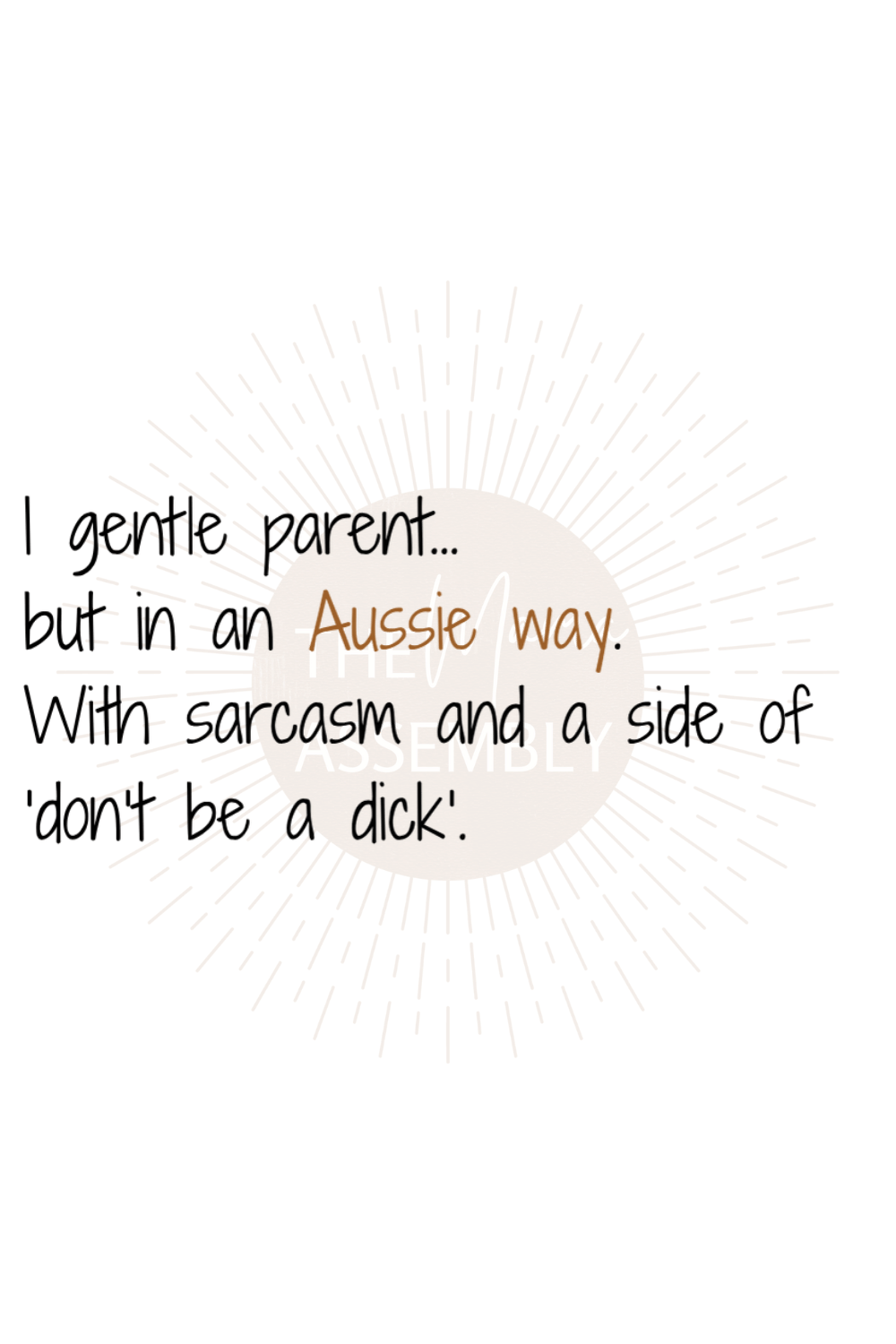 Text on a green background with a brown circle and sunburst design.