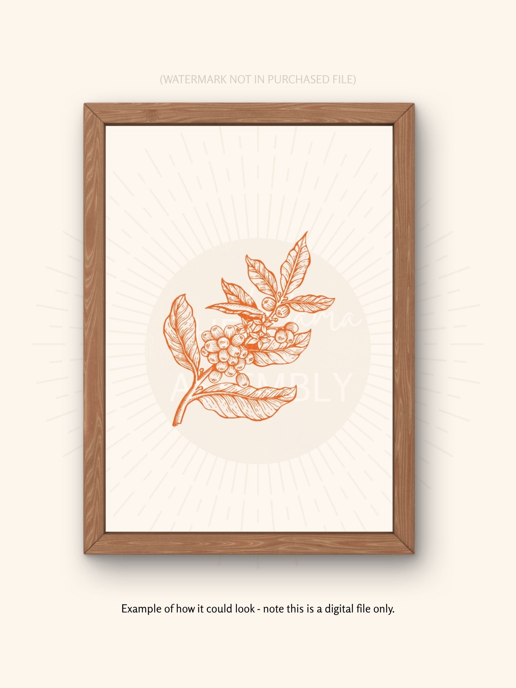 Framed digital art print of a leaf design on a white background