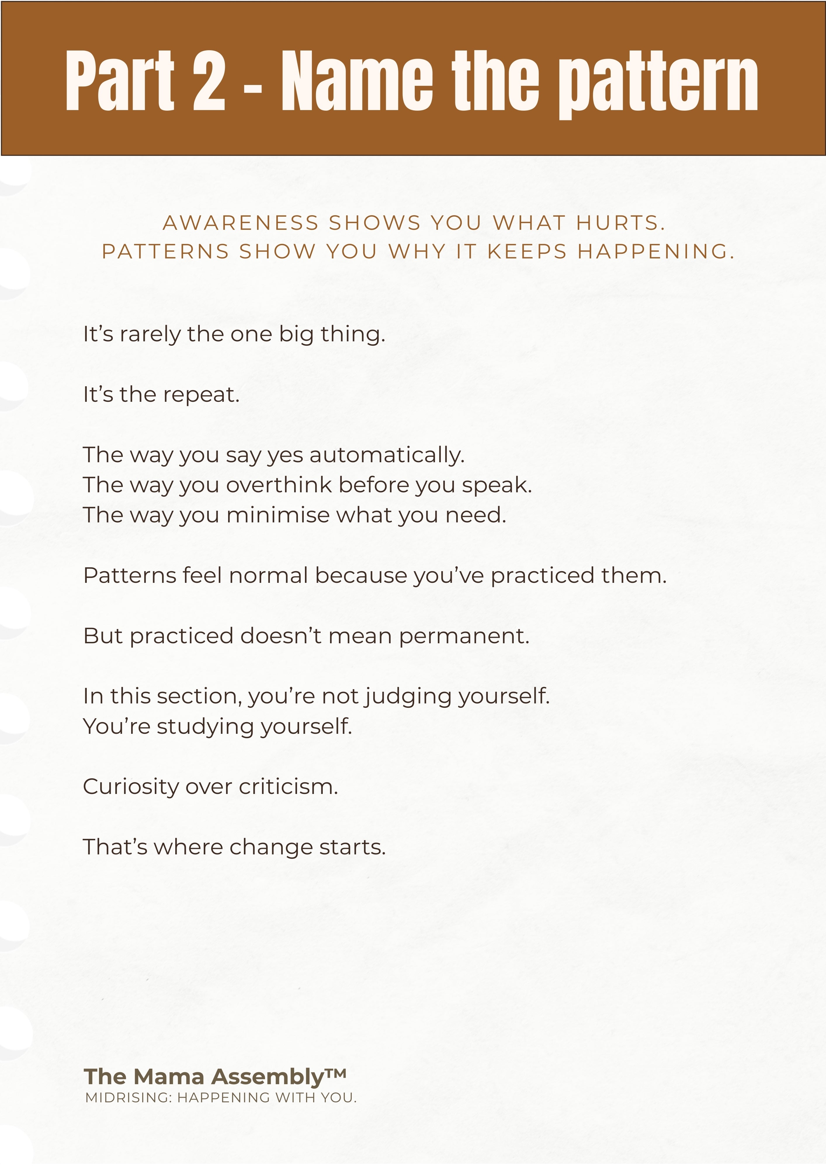 Text on a white background with a brown banner at the top, featuring the Mama Assembly logo.