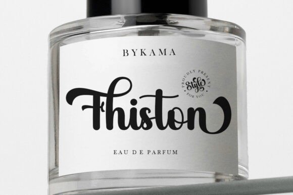 Perfume bottle labeled 'Thiston' by BYKAMA on a white background