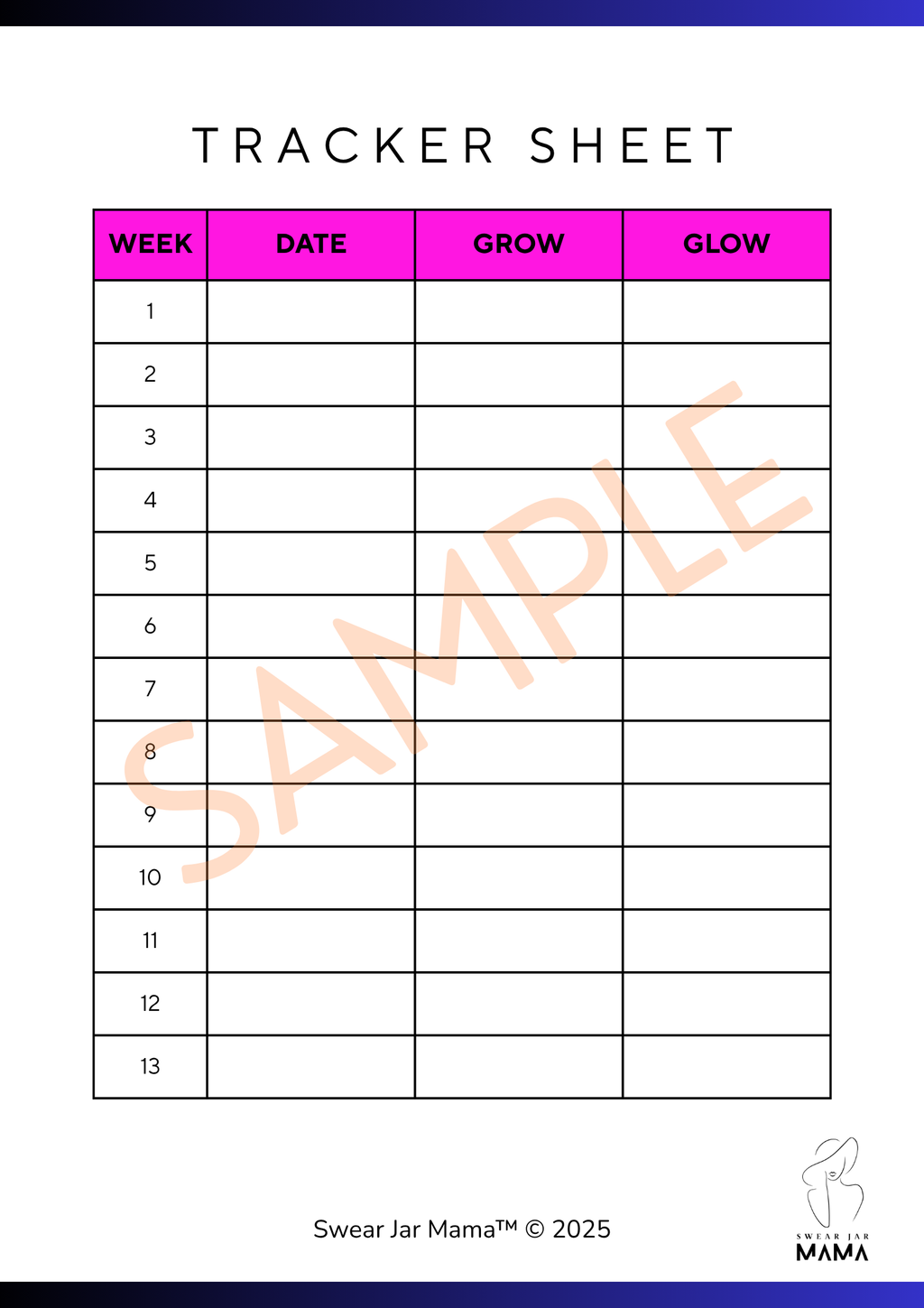 Family Swear Jar Game sample tracker sheet