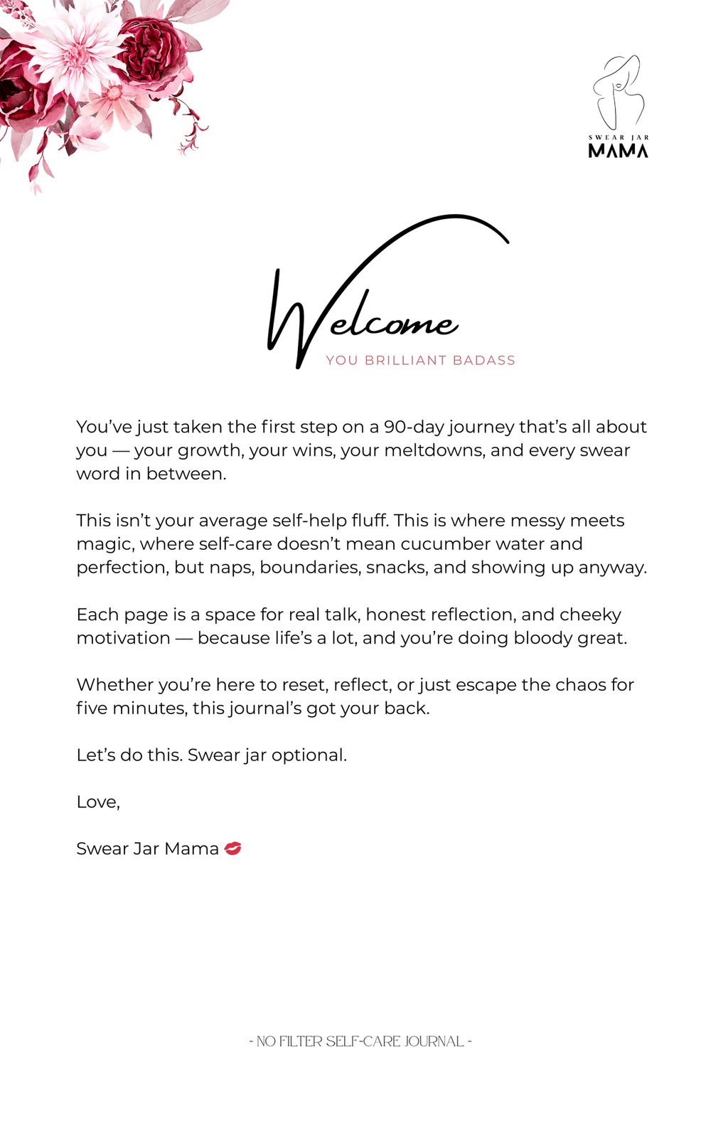 90-Day Cheeky Self-Care Journal PDF – No Filter Series by Swear Jar Mama™️ | Motivational Printable Journal