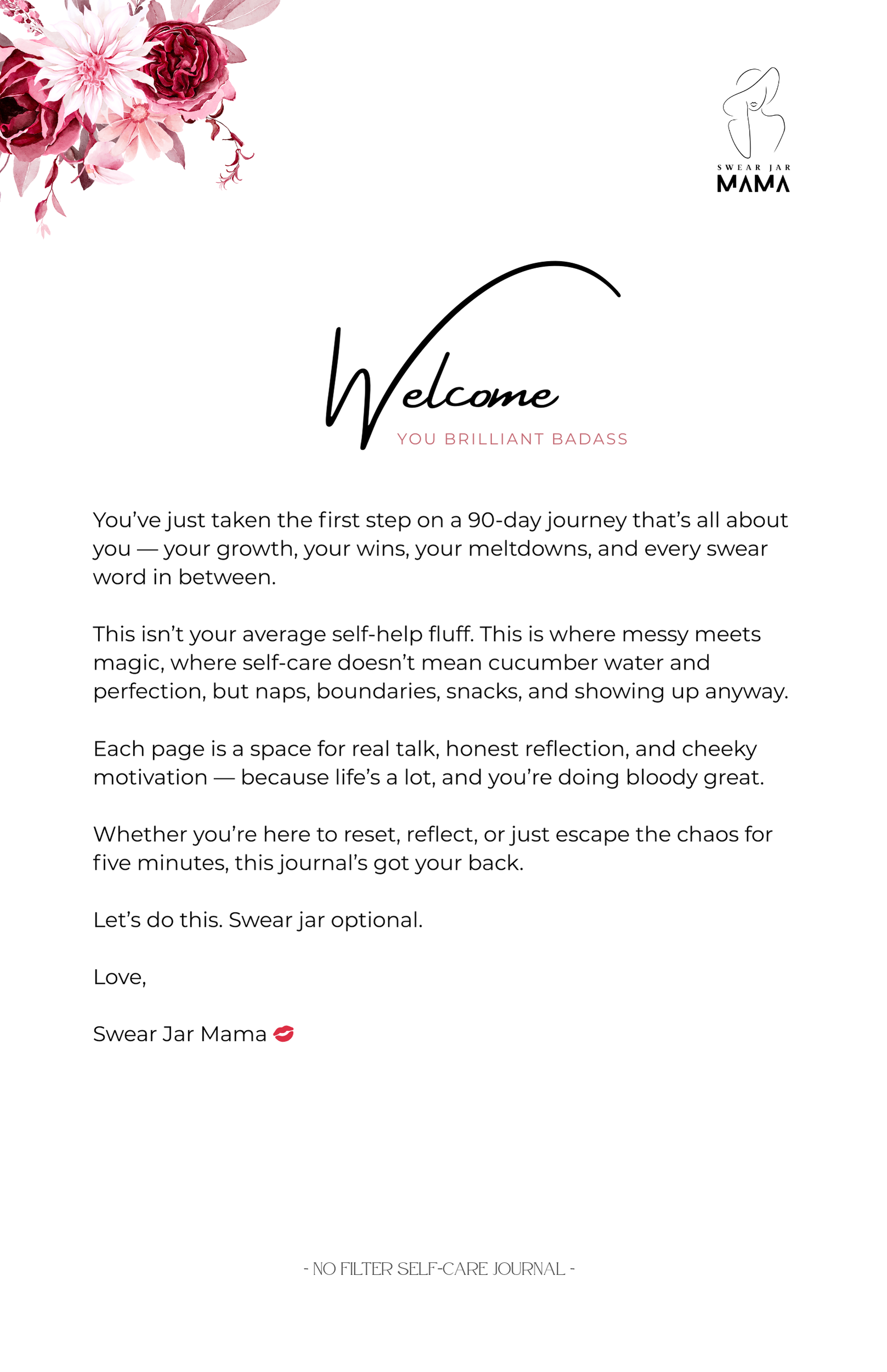 90-Day Cheeky Self-Care Journal PDF – No Filter Series by Swear Jar Mama™️ | Motivational Printable Journal