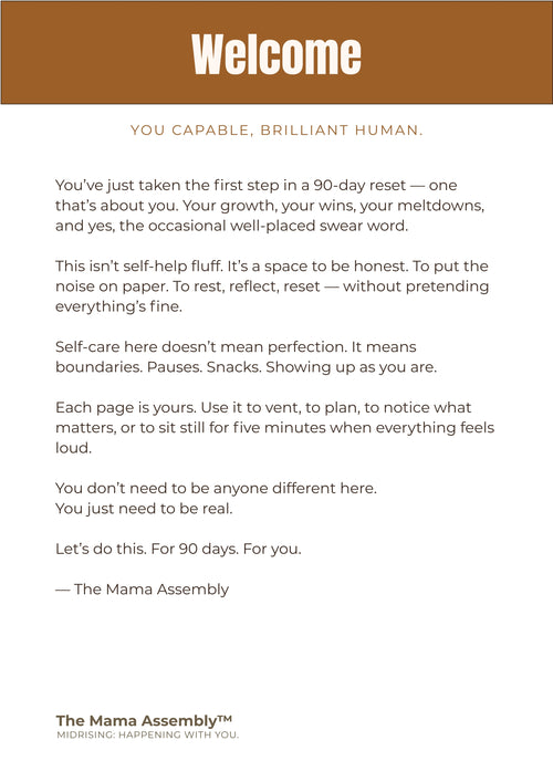 Text document with motivational message from 'The Mama Assembly' on a white background