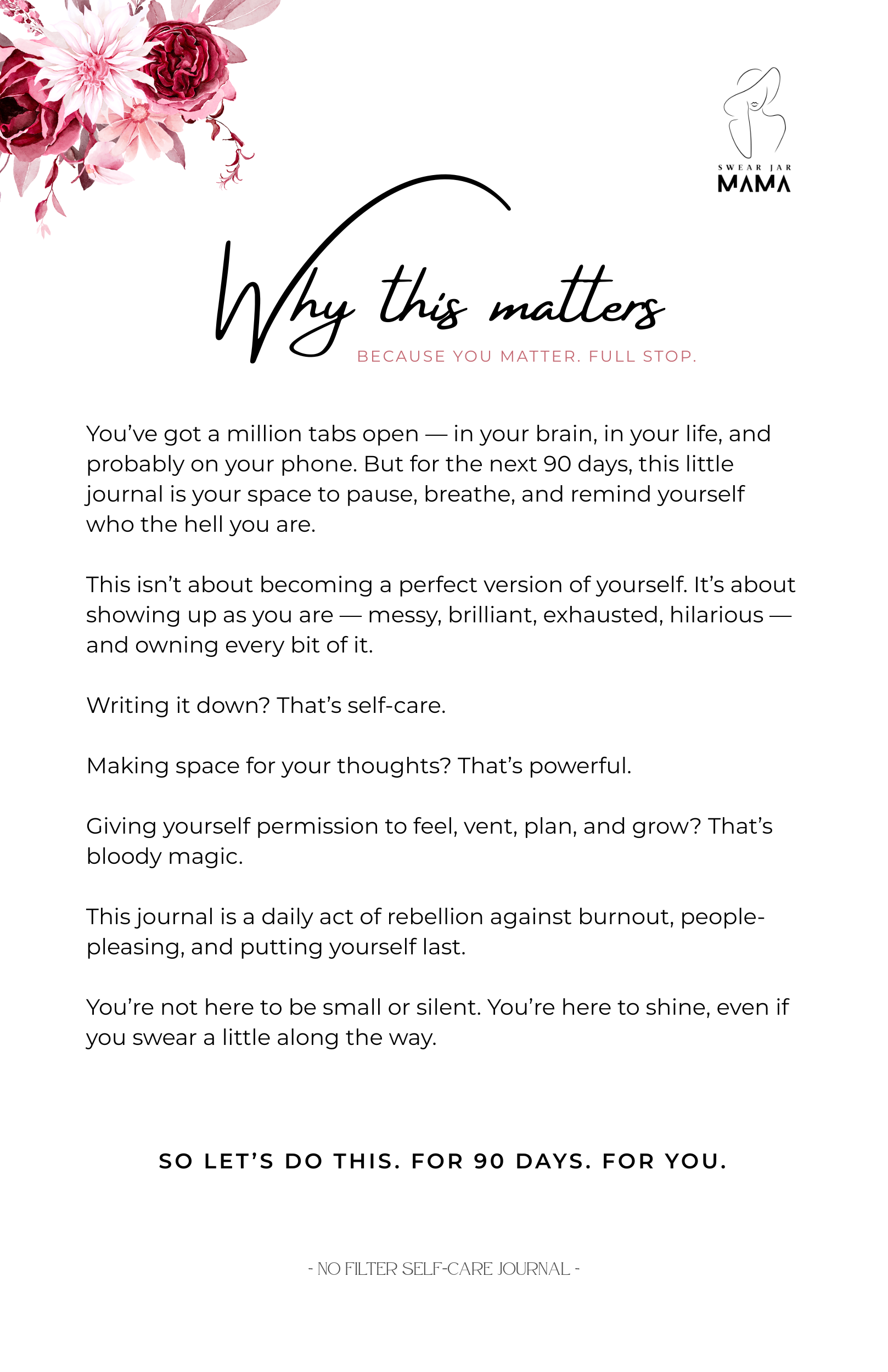 90-Day Cheeky Self-Care Journal PDF – No Filter Series by Swear Jar Mama™️ | Motivational Printable Journal