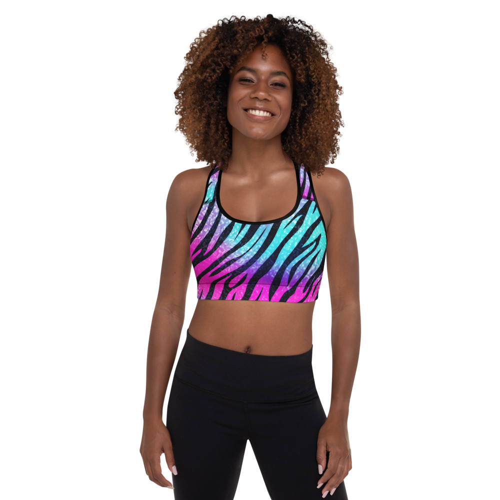 Purple Blue-Zebra | Padded Sports Bra / Crop Top