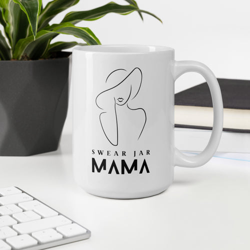 White ceramic mug with black text that reads "Mum mode: coffee first, swearing always" – cheeky mum mug.